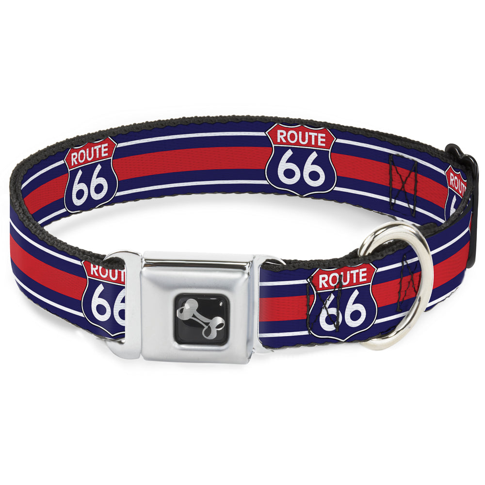 Dog Bone Seatbelt Buckle Collar - ROUTE 66 Highway Sign/Stripe Blue/White/Red Seatbelt Buckle Collars Buckle-Down