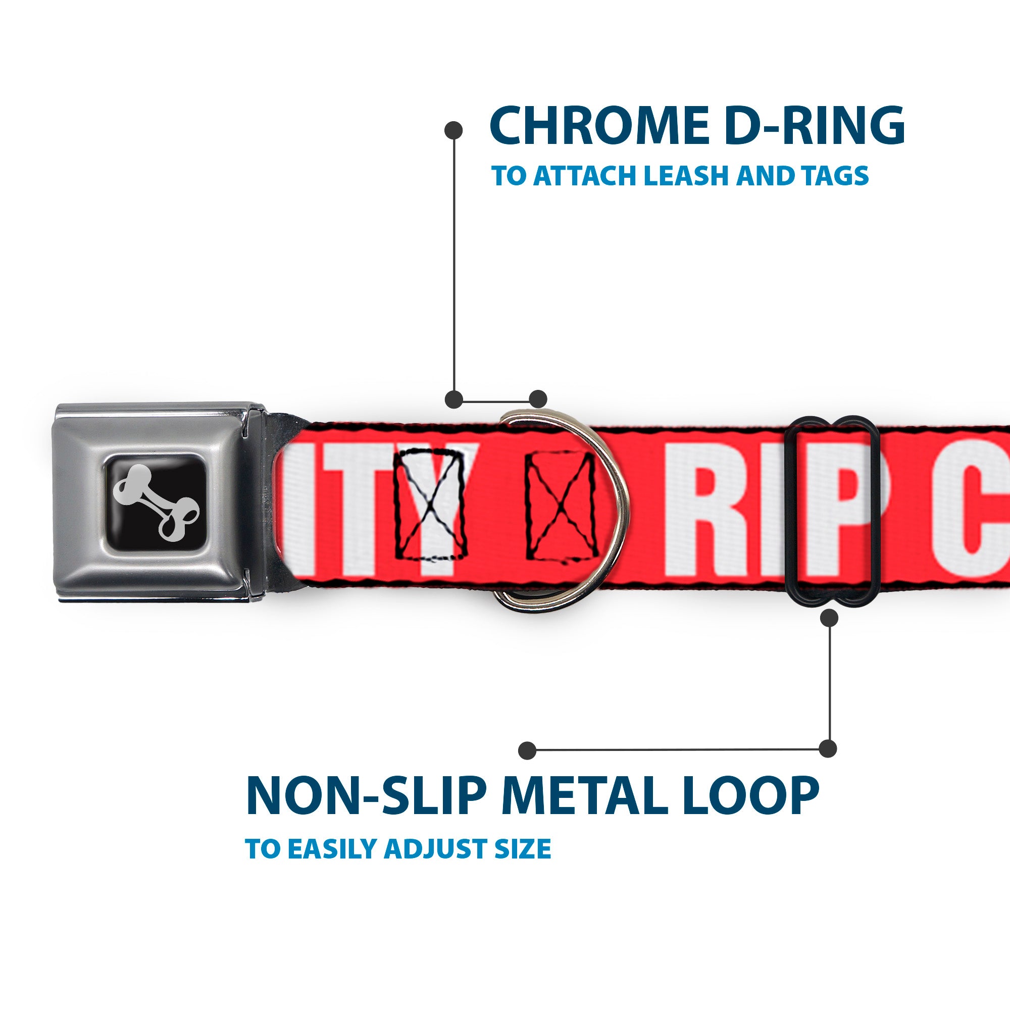 Dog Bone Seatbelt Buckle Collar - RIP CITY Red/White Seatbelt Buckle Collars Buckle-Down