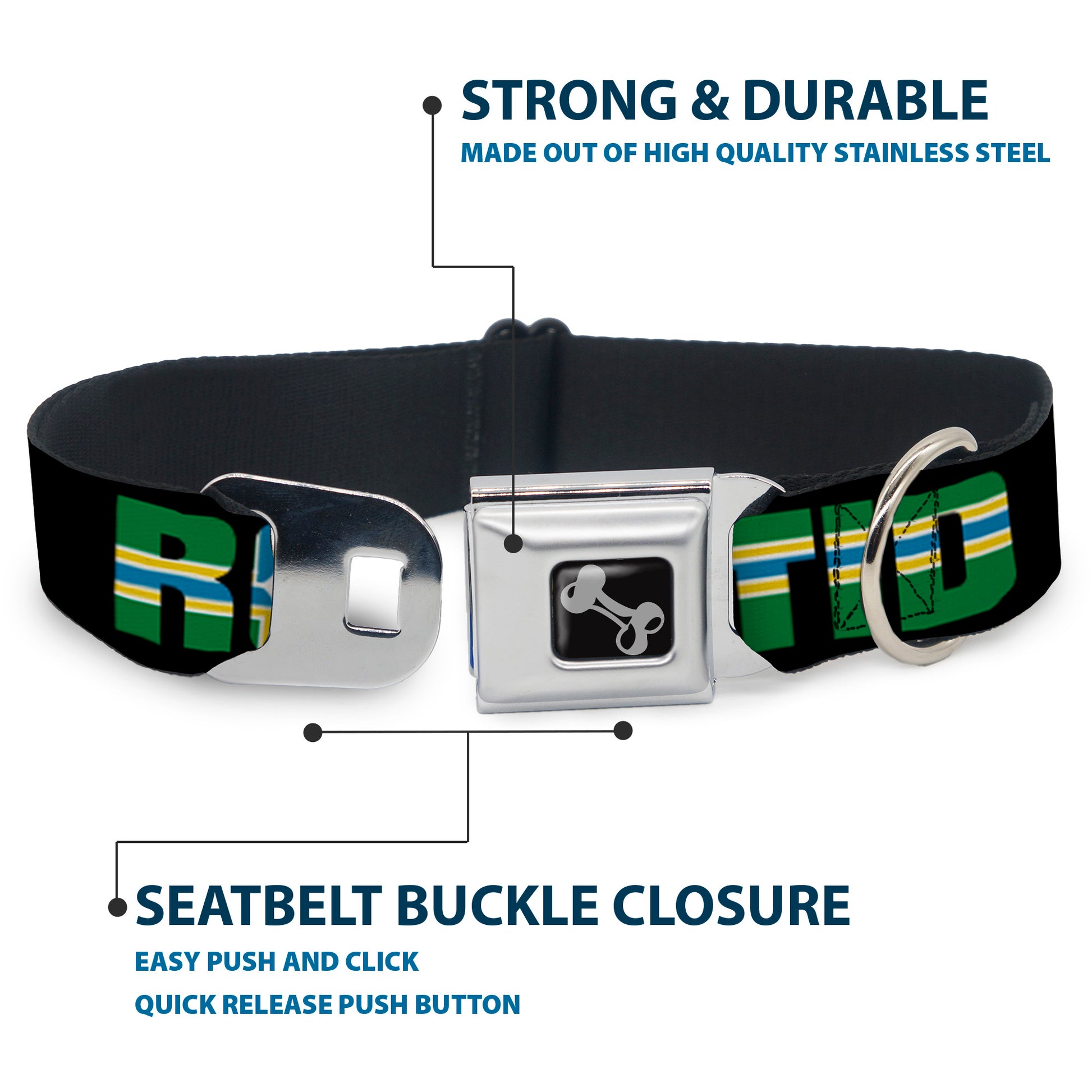 Dog Bone Seatbelt Buckle Collar - RCTID Black/Portland Flag Seatbelt Buckle Collars Buckle-Down