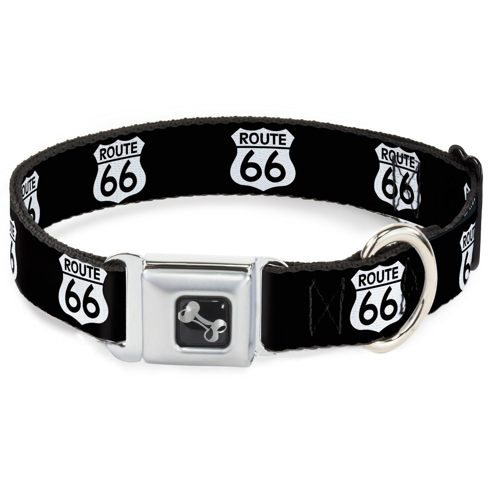 Dog Bone Seatbelt Buckle Collar - ROUTE 66 Highway Sign Repeat Black/White Seatbelt Buckle Collars Buckle-Down