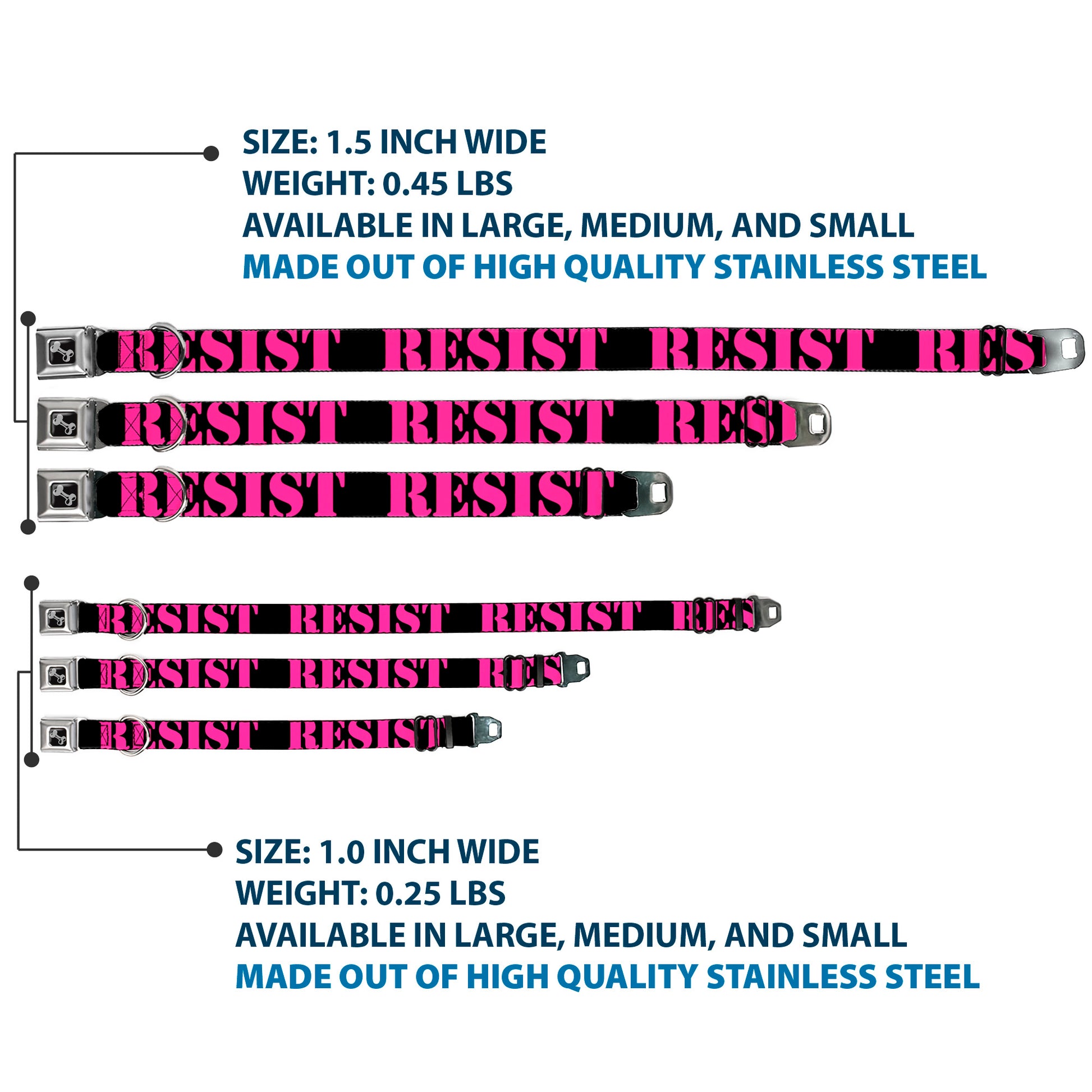 Dog Bone Seatbelt Buckle Collar - RESIST Stencil Black/Pink Seatbelt Buckle Collars Buckle-Down