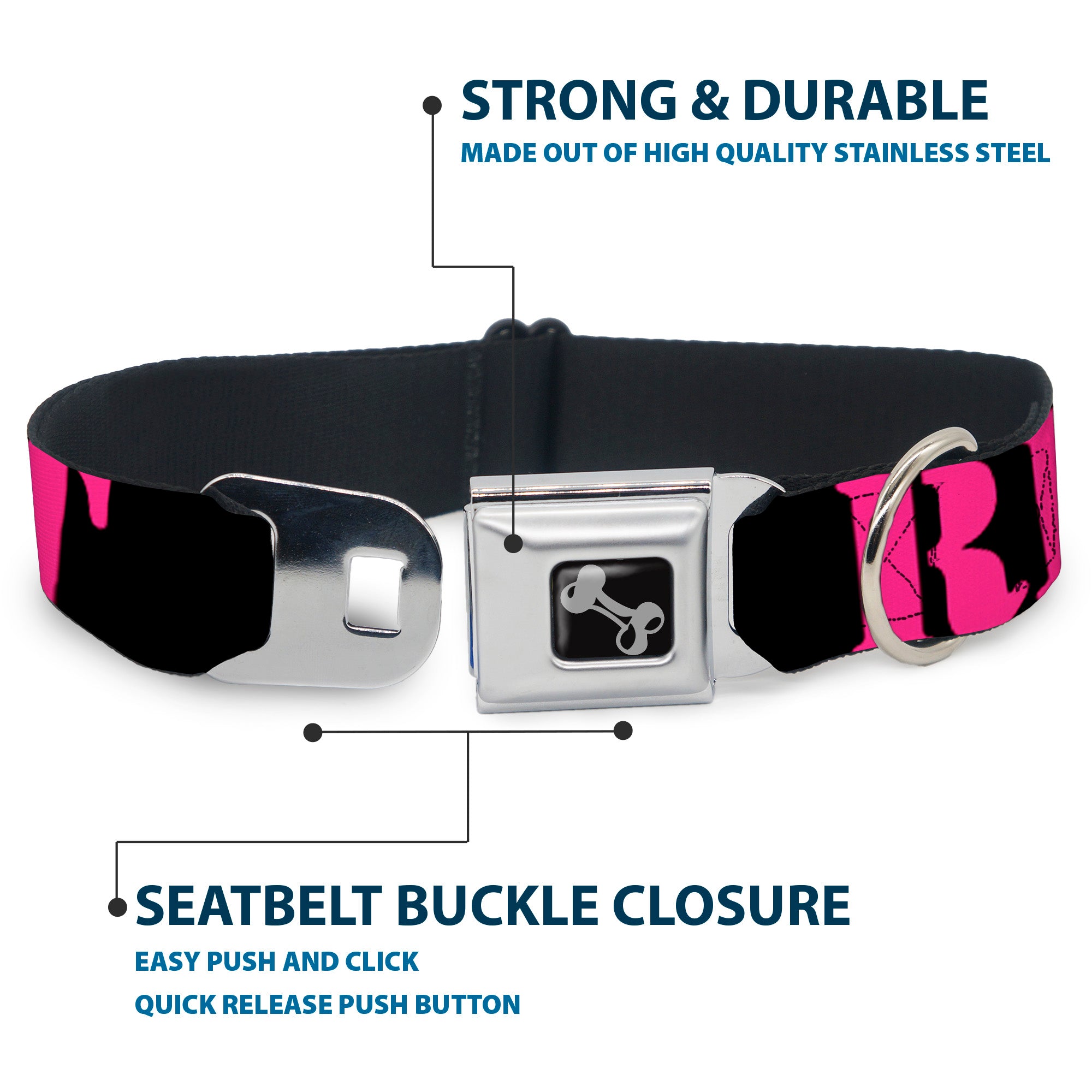 Dog Bone Seatbelt Buckle Collar - RESIST Stencil Black/Pink Seatbelt Buckle Collars Buckle-Down