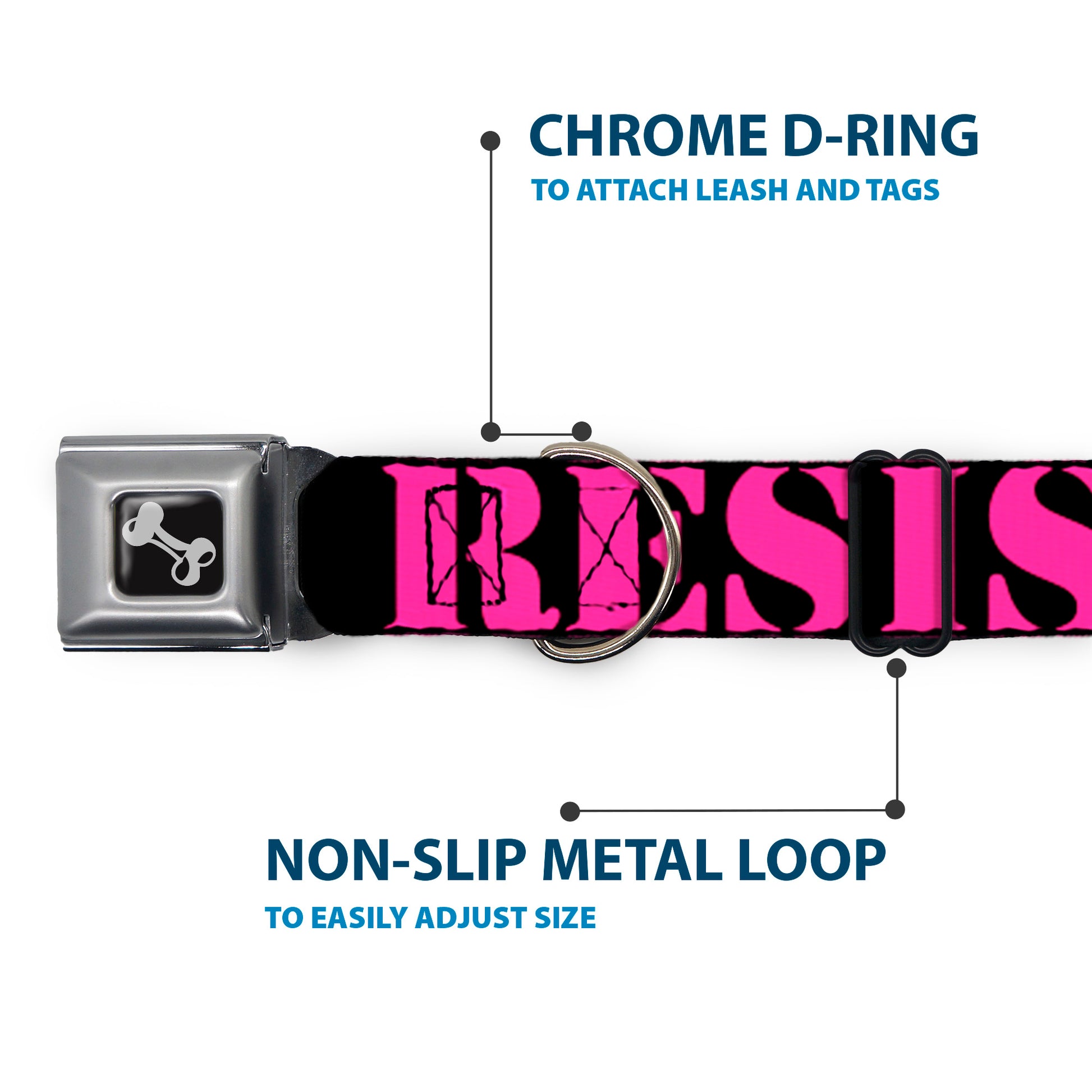 Dog Bone Seatbelt Buckle Collar - RESIST Stencil Black/Pink Seatbelt Buckle Collars Buckle-Down