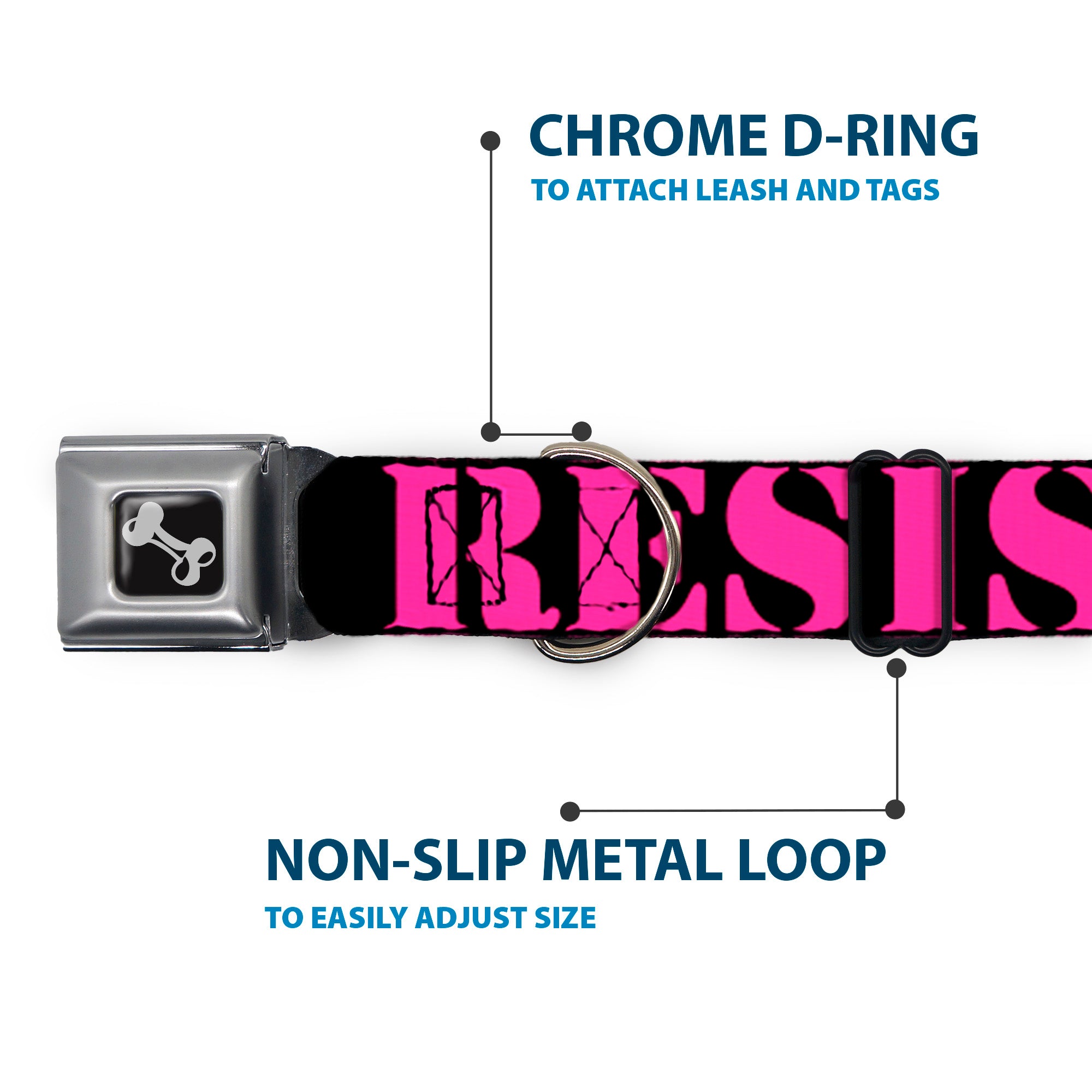 Dog Bone Seatbelt Buckle Collar - RESIST Stencil Black/Pink Seatbelt Buckle Collars Buckle-Down