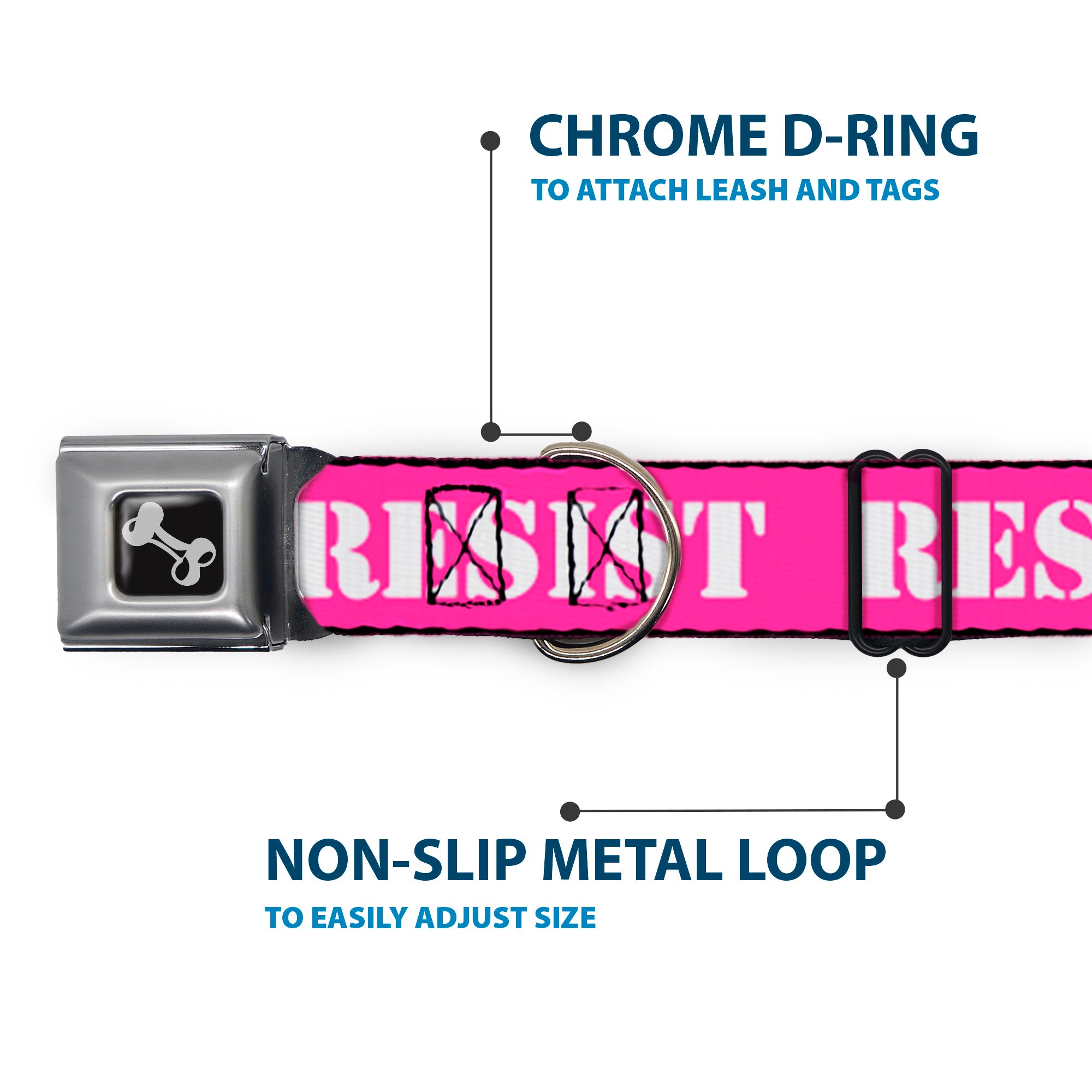 Dog Bone Seatbelt Buckle Collar - RESIST Stencil Pink/White Seatbelt Buckle Collars Buckle-Down