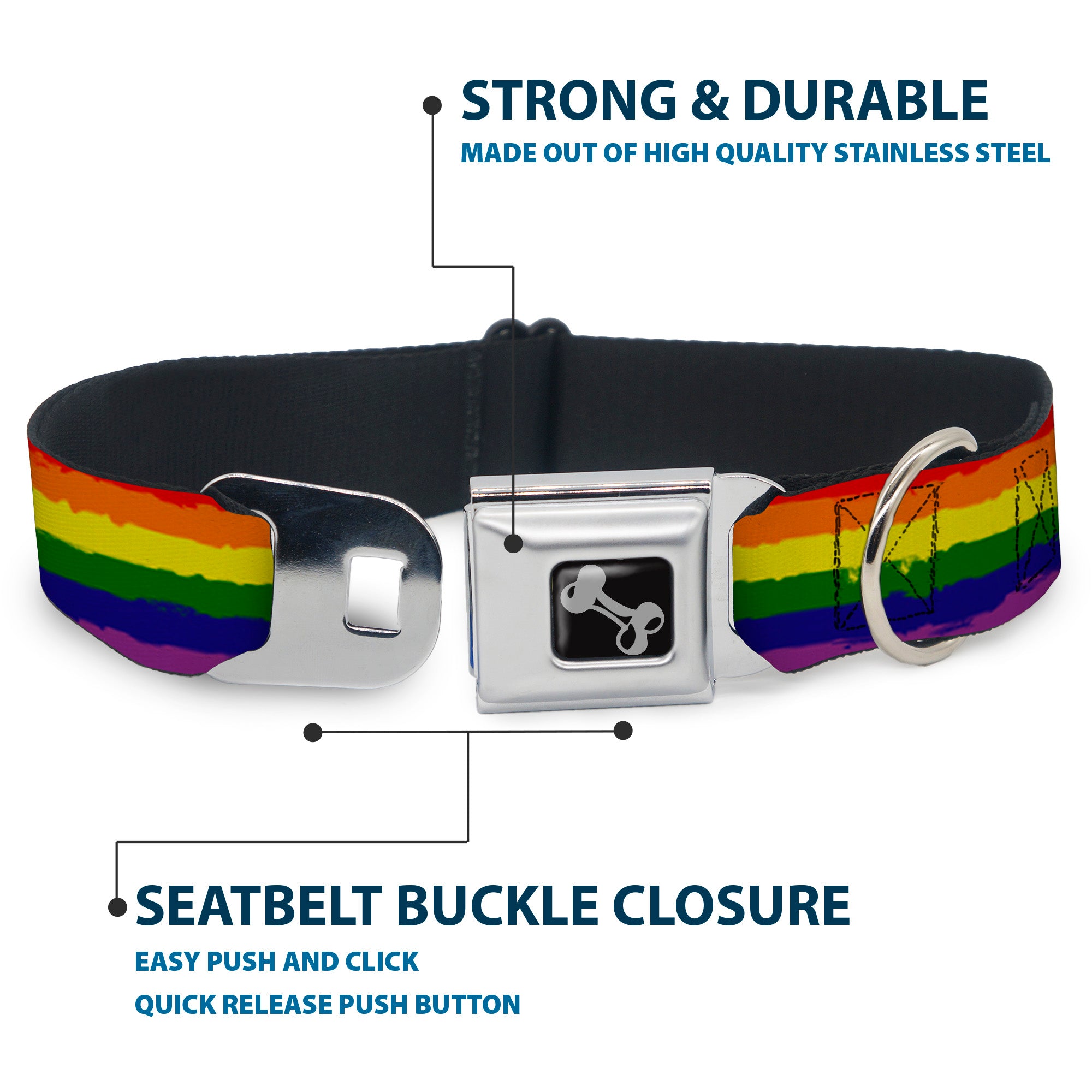 Dog Bone Seatbelt Buckle Collar - Rainbow Stripe Painted Seatbelt Buckle Collars Buckle-Down
