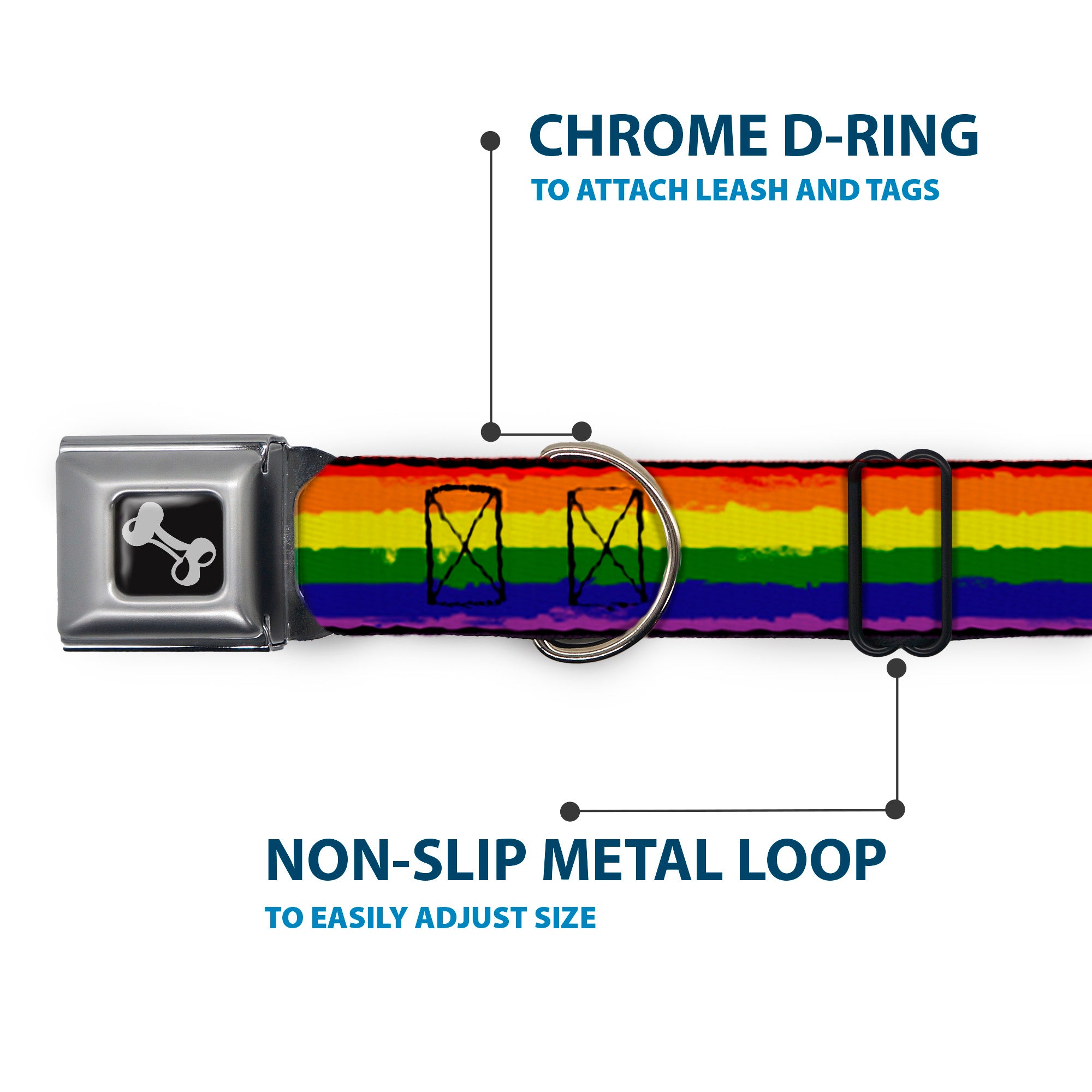 Dog Bone Seatbelt Buckle Collar - Rainbow Stripe Painted Seatbelt Buckle Collars Buckle-Down