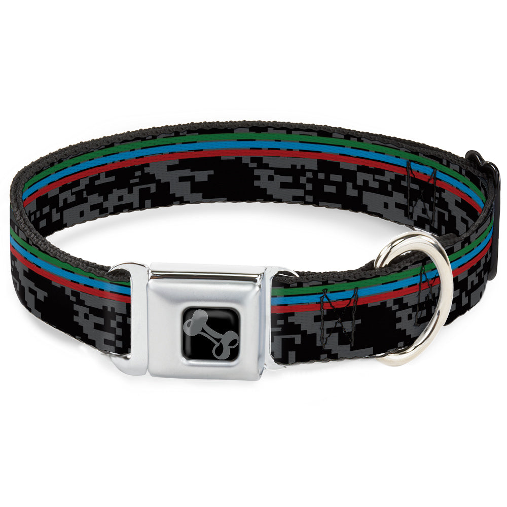 Dog Bone Black/Silver Seatbelt Buckle Collar - Racing Stripes/Digital Camo Black/Gray/Green/Blue/Red Seatbelt Buckle Collars Buckle-Down