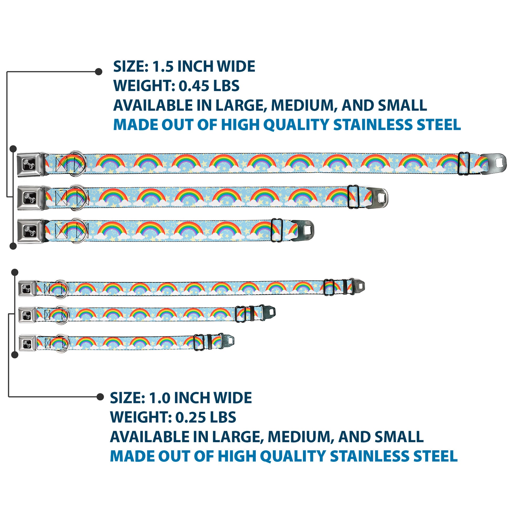 Dog Bone Black/Silver Seatbelt Buckle Collar - Rainbows & Stars Light Blue/Yellow/Rainbow Seatbelt Buckle Collars Buckle-Down