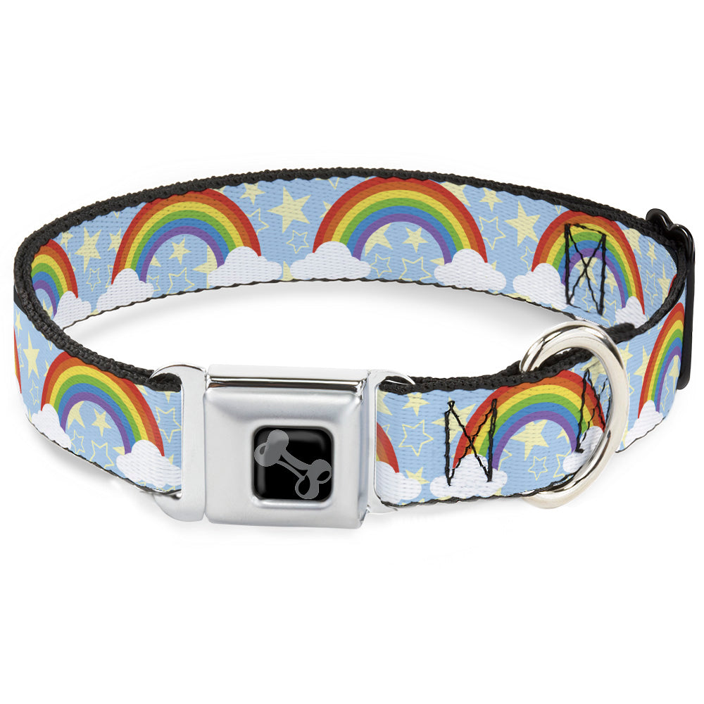 Dog Bone Black/Silver Seatbelt Buckle Collar - Rainbows & Stars Light Blue/Yellow/Rainbow Seatbelt Buckle Collars Buckle-Down