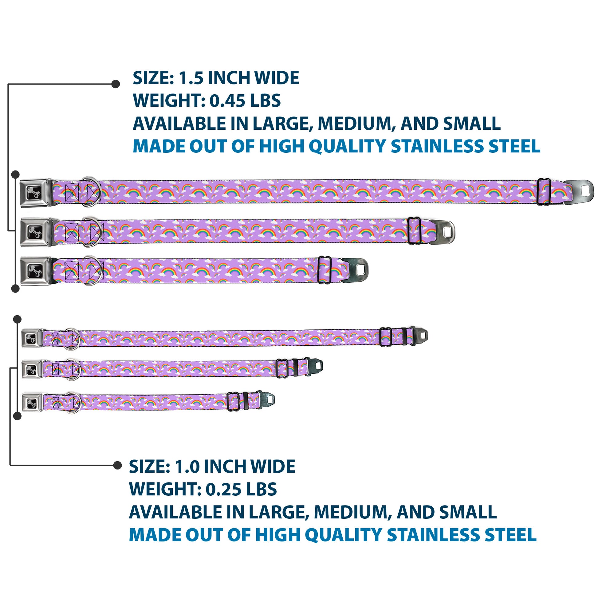 Dog Bone Black/Silver Seatbelt Buckle Collar - Rainbows Scattered Lavender Seatbelt Buckle Collars Buckle-Down