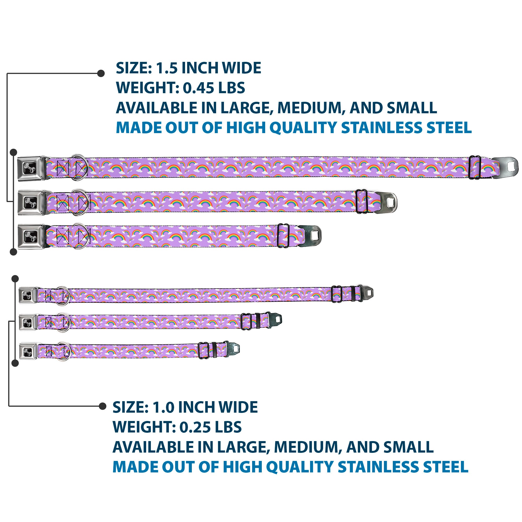 Dog Bone Black/Silver Seatbelt Buckle Collar - Rainbows Scattered Lavender Seatbelt Buckle Collars Buckle-Down