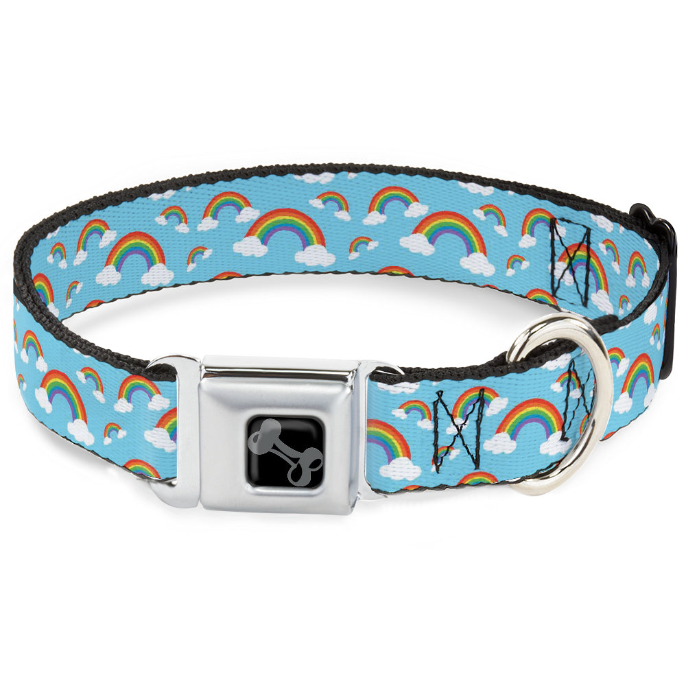 Dog Bone Black/Silver Seatbelt Buckle Collar - Rainbows Scattered Blue Seatbelt Buckle Collars Buckle-Down