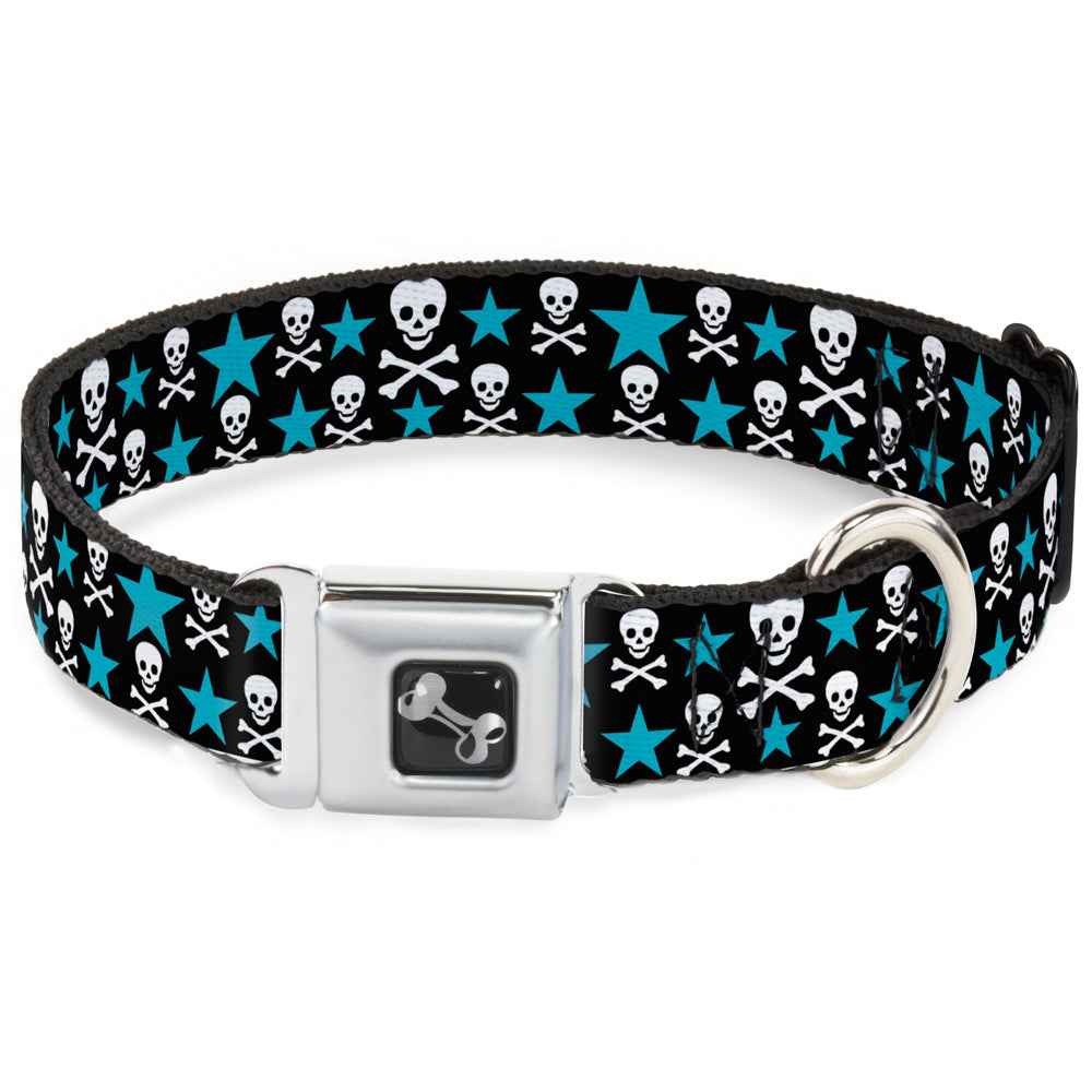 Dog Bone Seatbelt Buckle Collar - Skulls & Stars Black/White/Blue Seatbelt Buckle Collars Buckle-Down