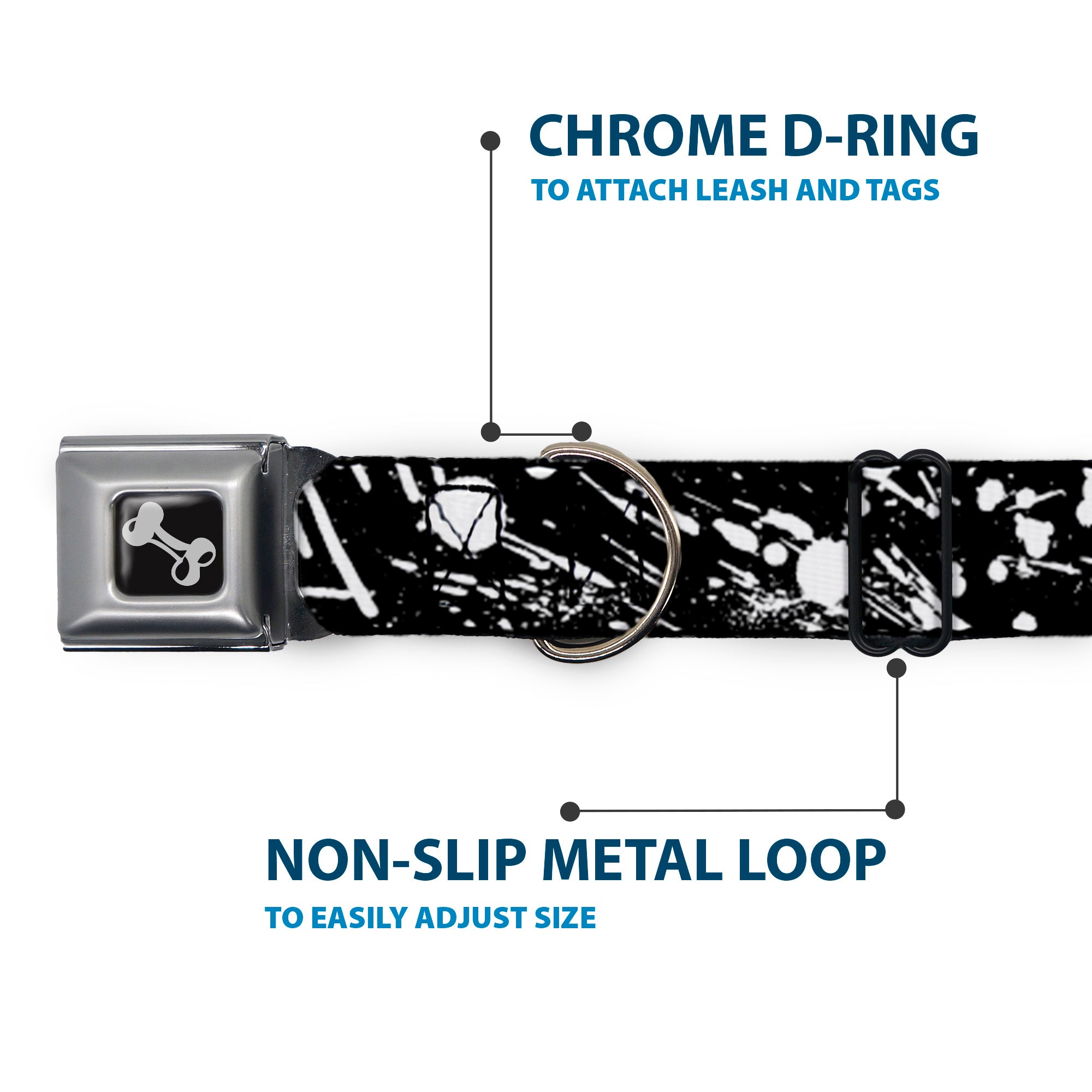 Dog Bone Seatbelt Buckle Collar - Splatter Black/White Seatbelt Buckle Collars Buckle-Down