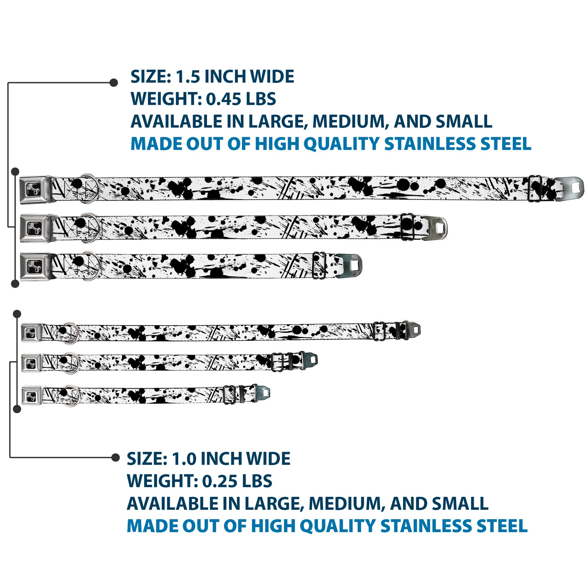 Dog Bone Seatbelt Buckle Collar - Splatter White/Black Seatbelt Buckle Collars Buckle-Down