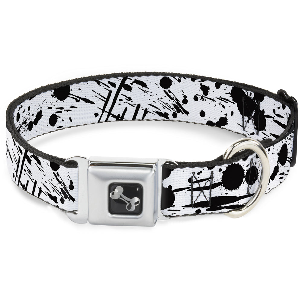 Dog Bone Seatbelt Buckle Collar - Splatter White/Black Seatbelt Buckle Collars Buckle-Down