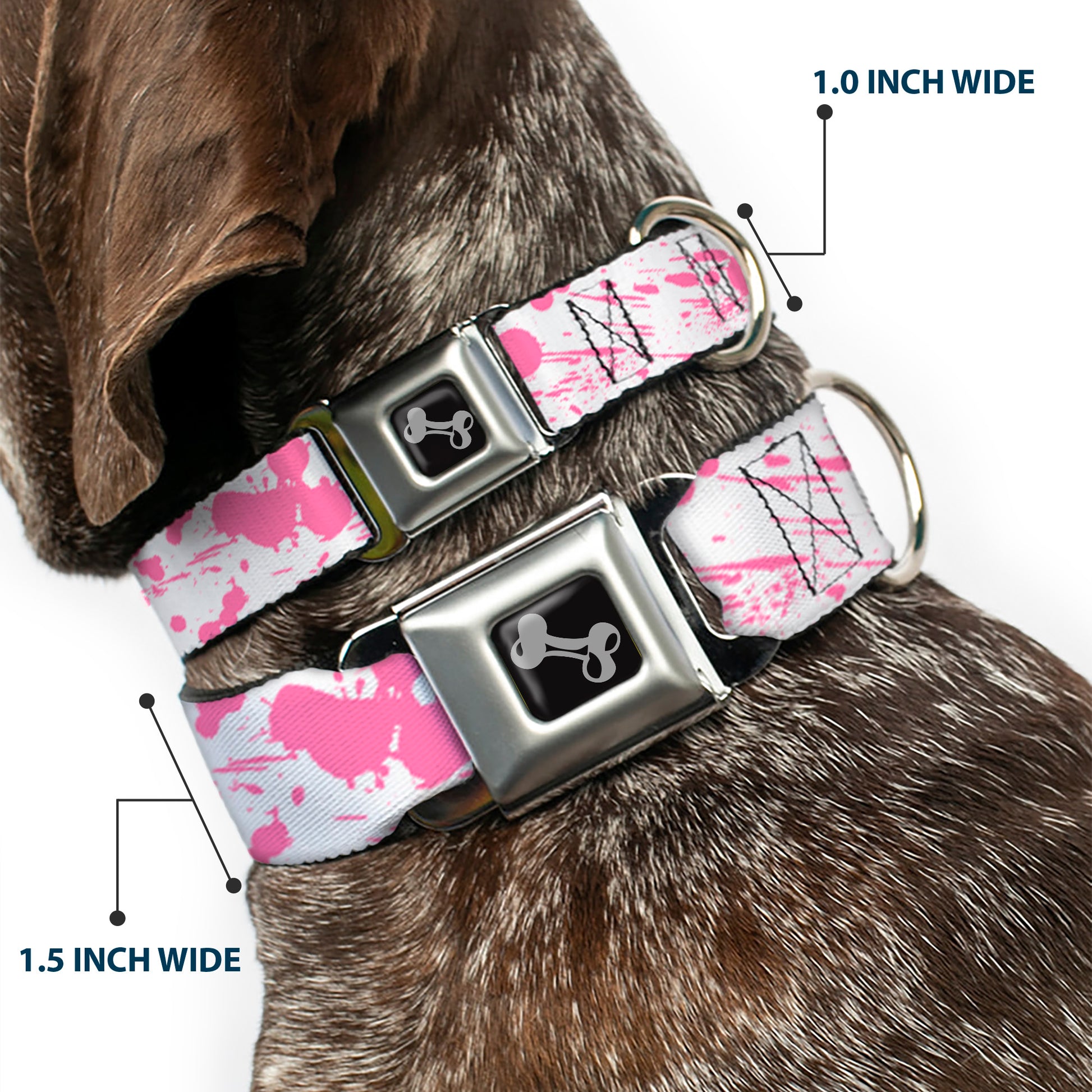 Dog Bone Seatbelt Buckle Collar - Splatter White/Pink Seatbelt Buckle Collars Buckle-Down
