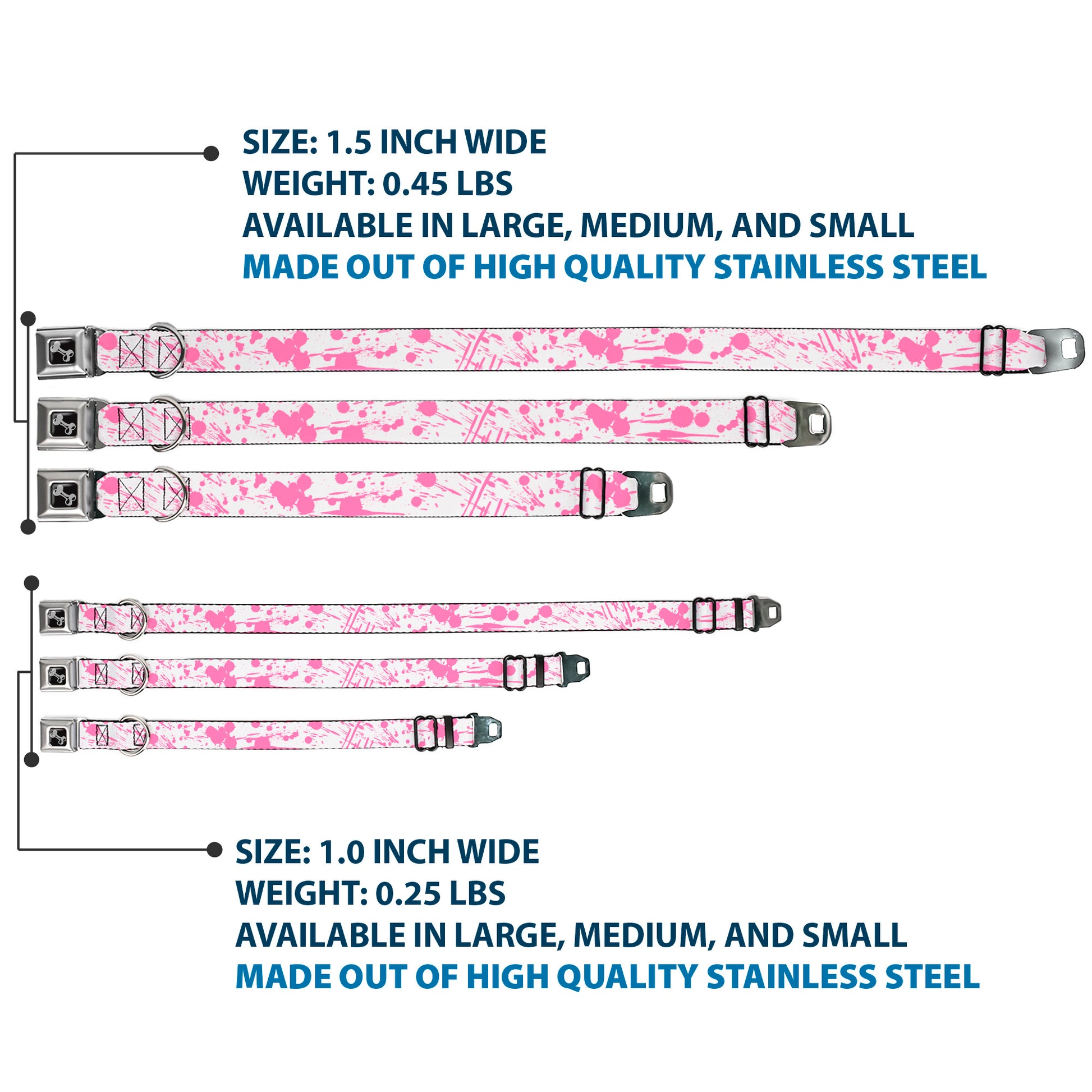 Dog Bone Seatbelt Buckle Collar - Splatter White/Pink Seatbelt Buckle Collars Buckle-Down