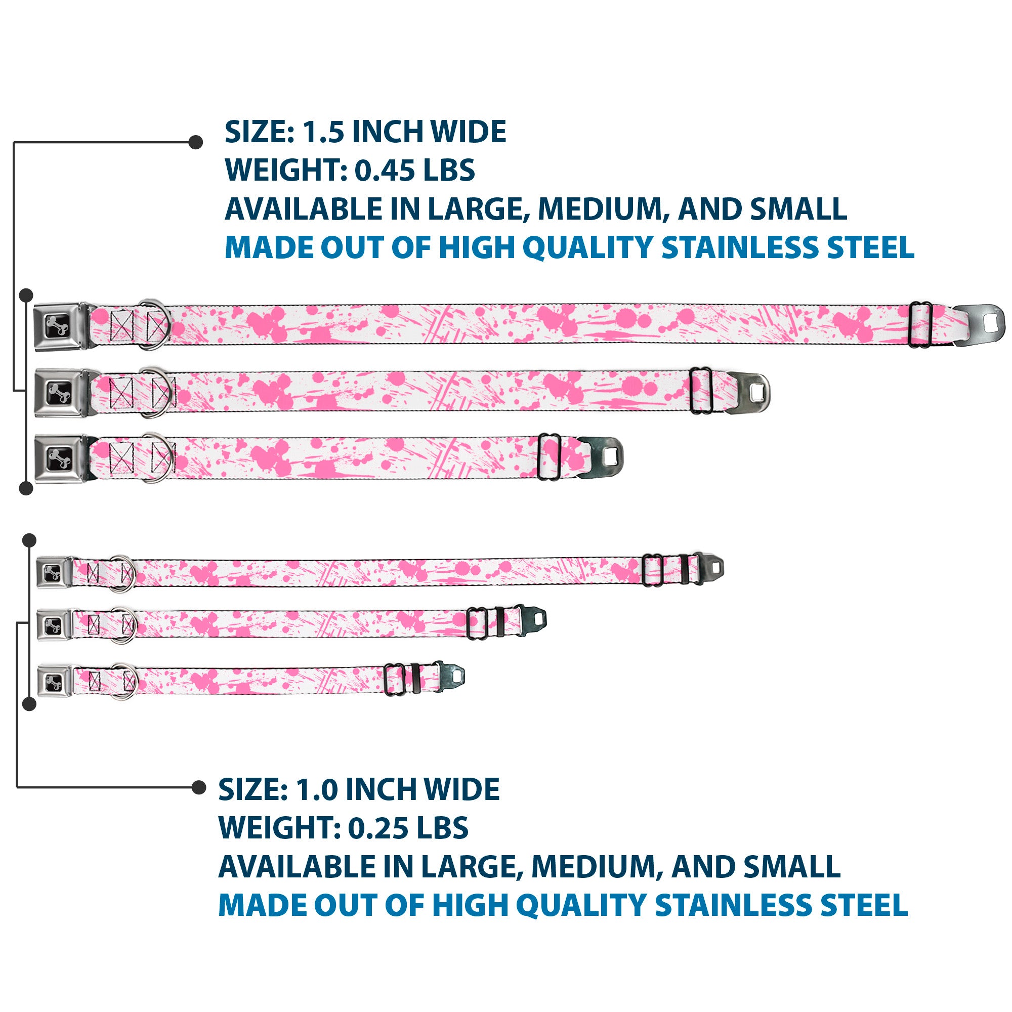 Dog Bone Seatbelt Buckle Collar - Splatter White/Pink Seatbelt Buckle Collars Buckle-Down