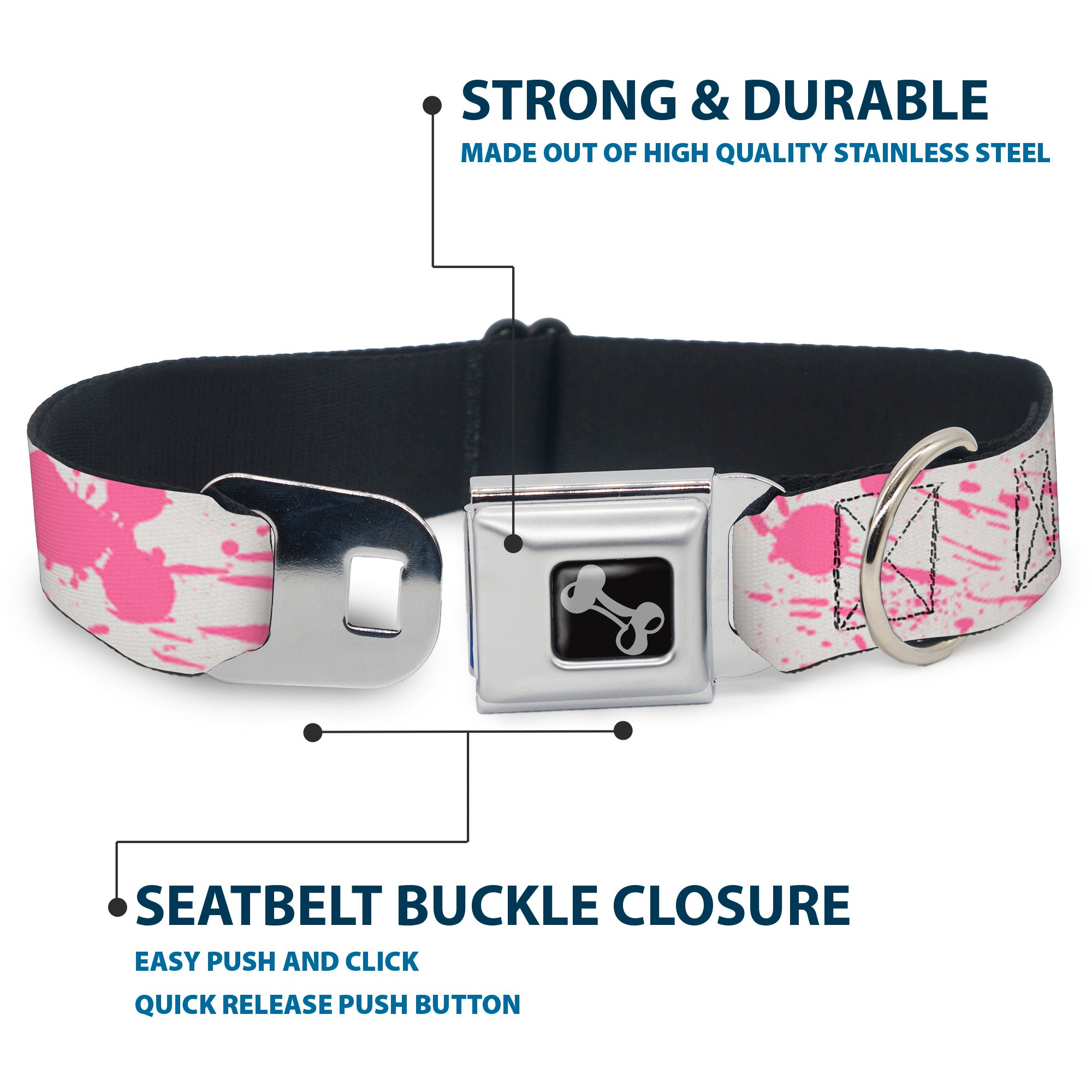 Dog Bone Seatbelt Buckle Collar - Splatter White/Pink Seatbelt Buckle Collars Buckle-Down
