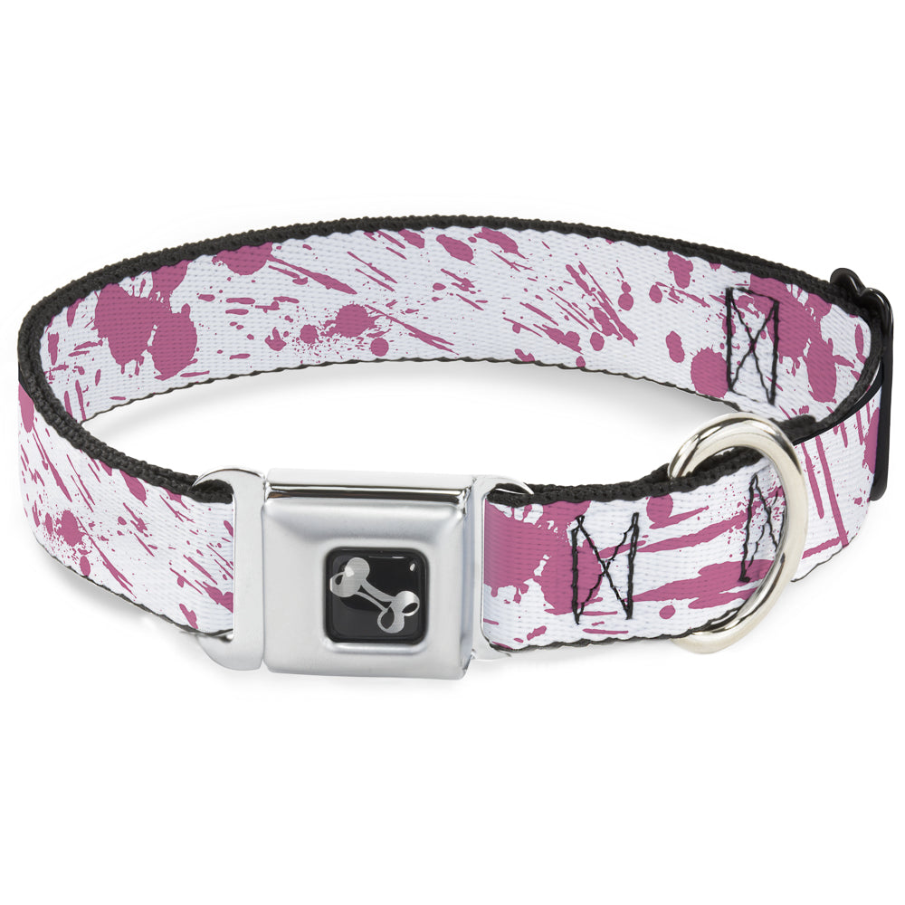 Dog Bone Seatbelt Buckle Collar - Splatter White/Pink Seatbelt Buckle Collars Buckle-Down