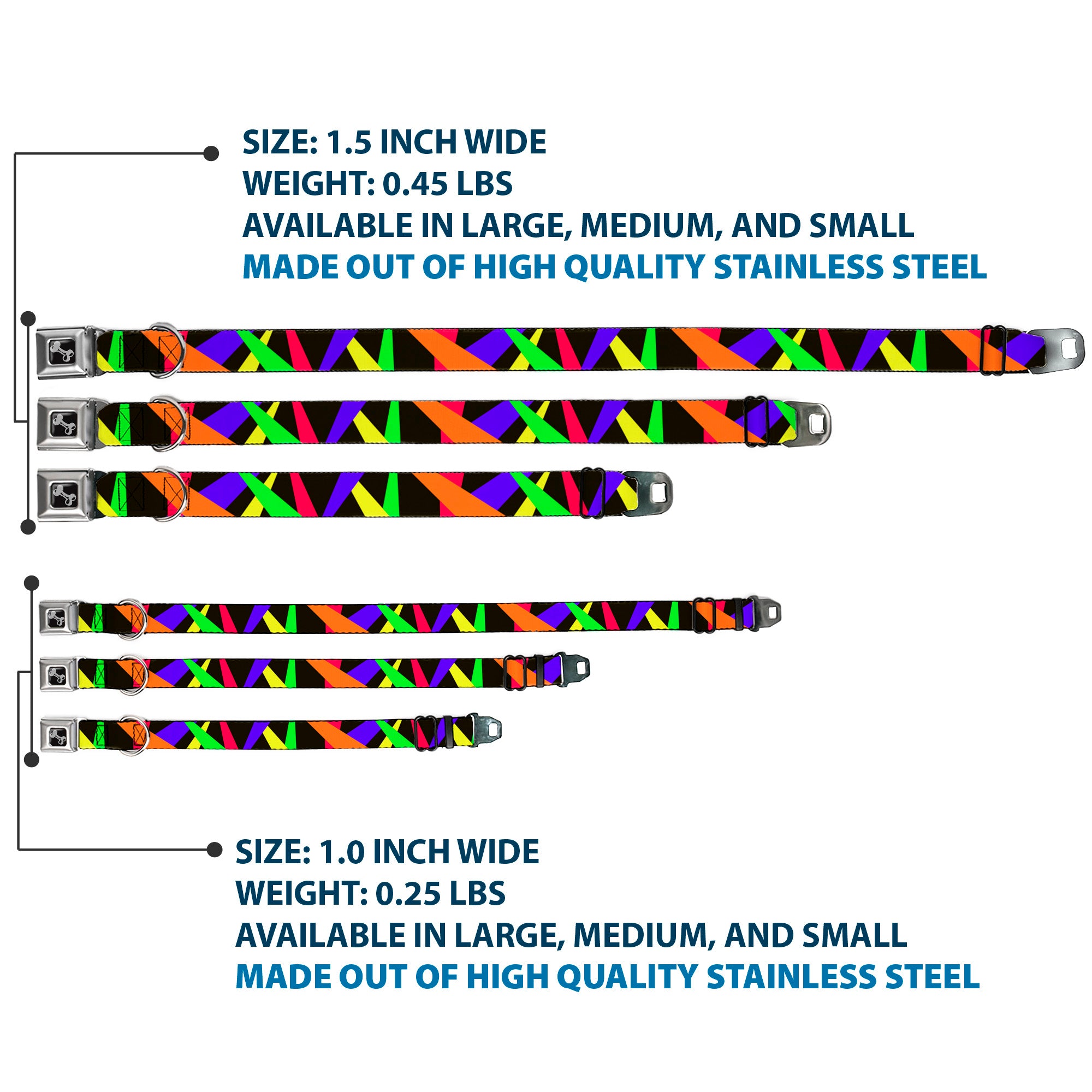 Dog Bone Seatbelt Buckle Collar - Spotlight Black/Multi Neon Seatbelt Buckle Collars Buckle-Down