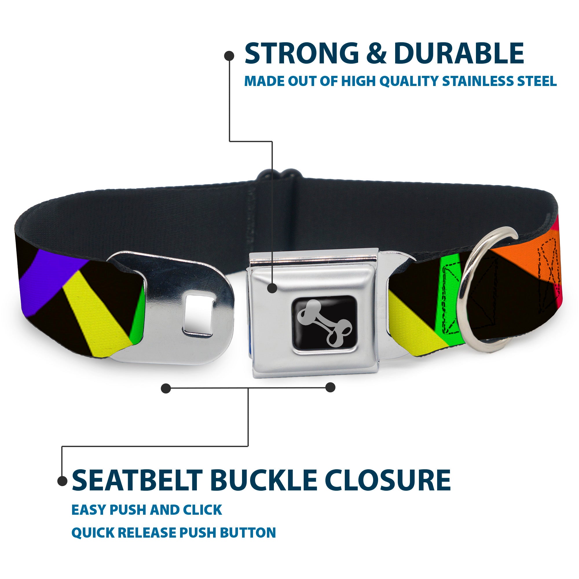 Dog Bone Seatbelt Buckle Collar - Spotlight Black/Multi Neon Seatbelt Buckle Collars Buckle-Down