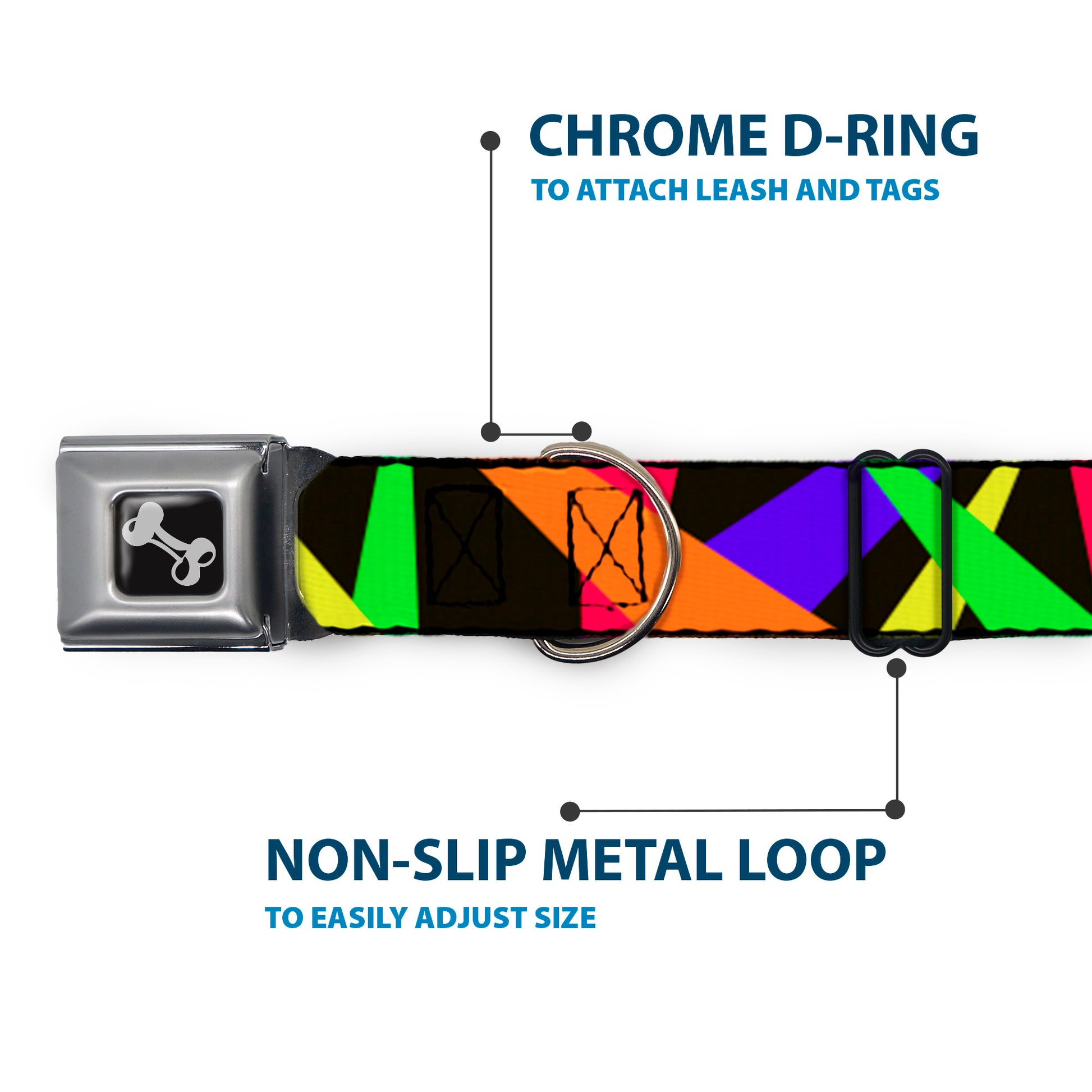 Dog Bone Seatbelt Buckle Collar - Spotlight Black/Multi Neon Seatbelt Buckle Collars Buckle-Down