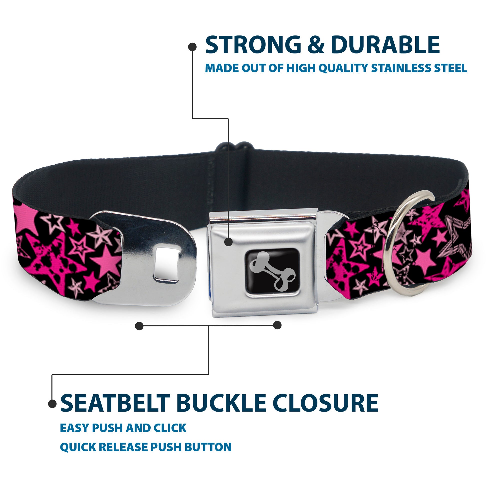 Dog Bone Seatbelt Buckle Collar - Stargazer Black/Pink Seatbelt Buckle Collars Buckle-Down