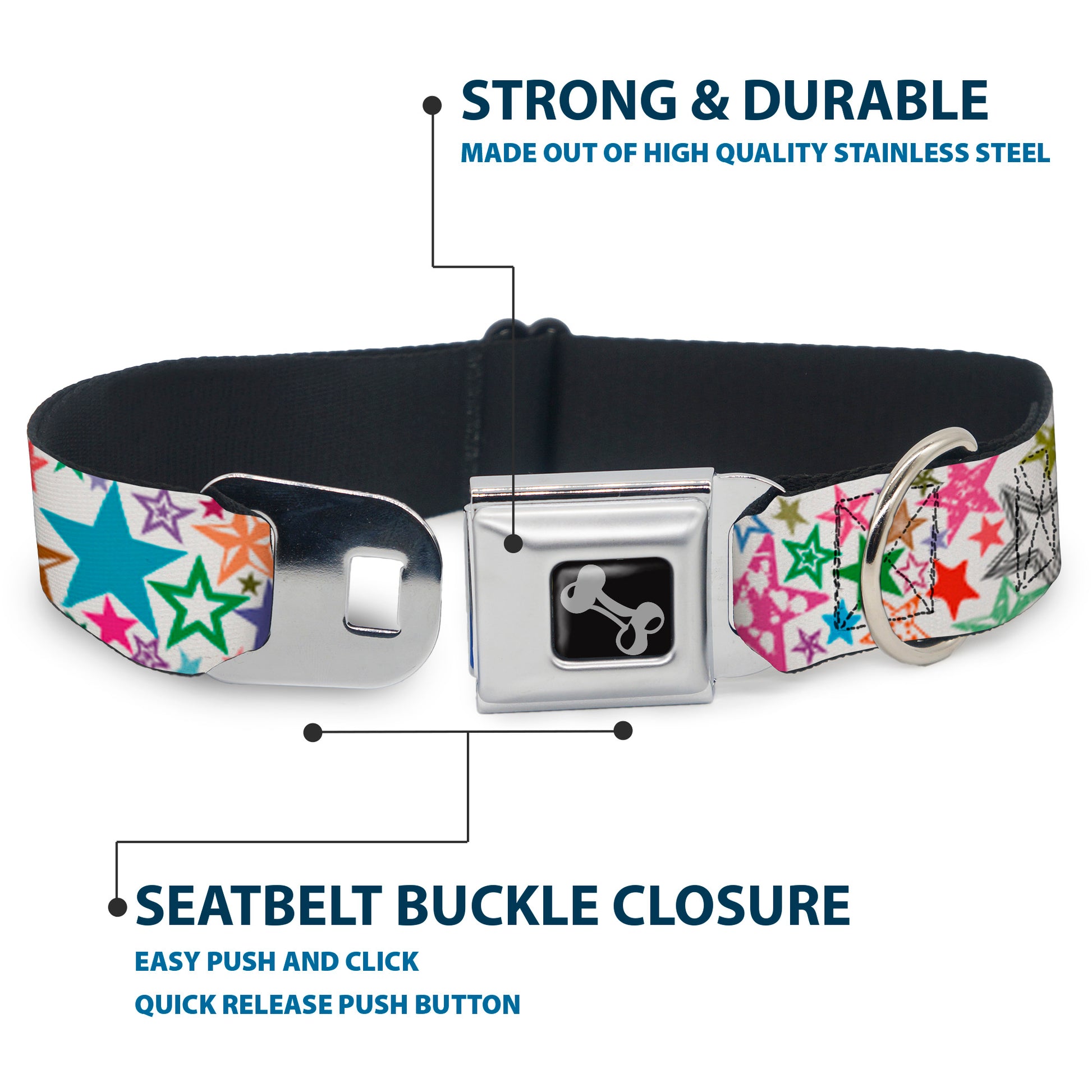 Dog Bone Seatbelt Buckle Collar - Stargazer White/Multi Color Seatbelt Buckle Collars Buckle-Down