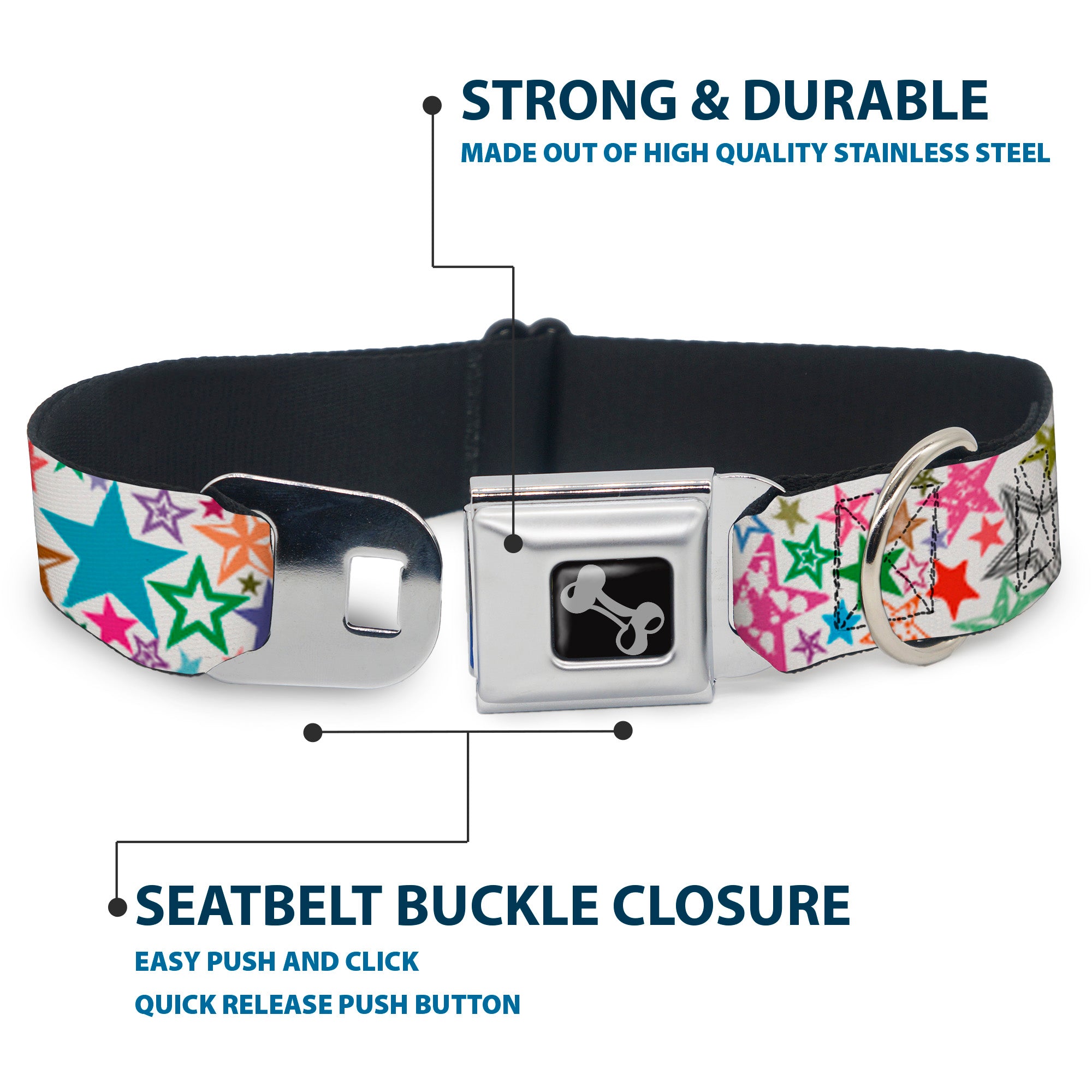 Dog Bone Seatbelt Buckle Collar - Stargazer White/Multi Color Seatbelt Buckle Collars Buckle-Down