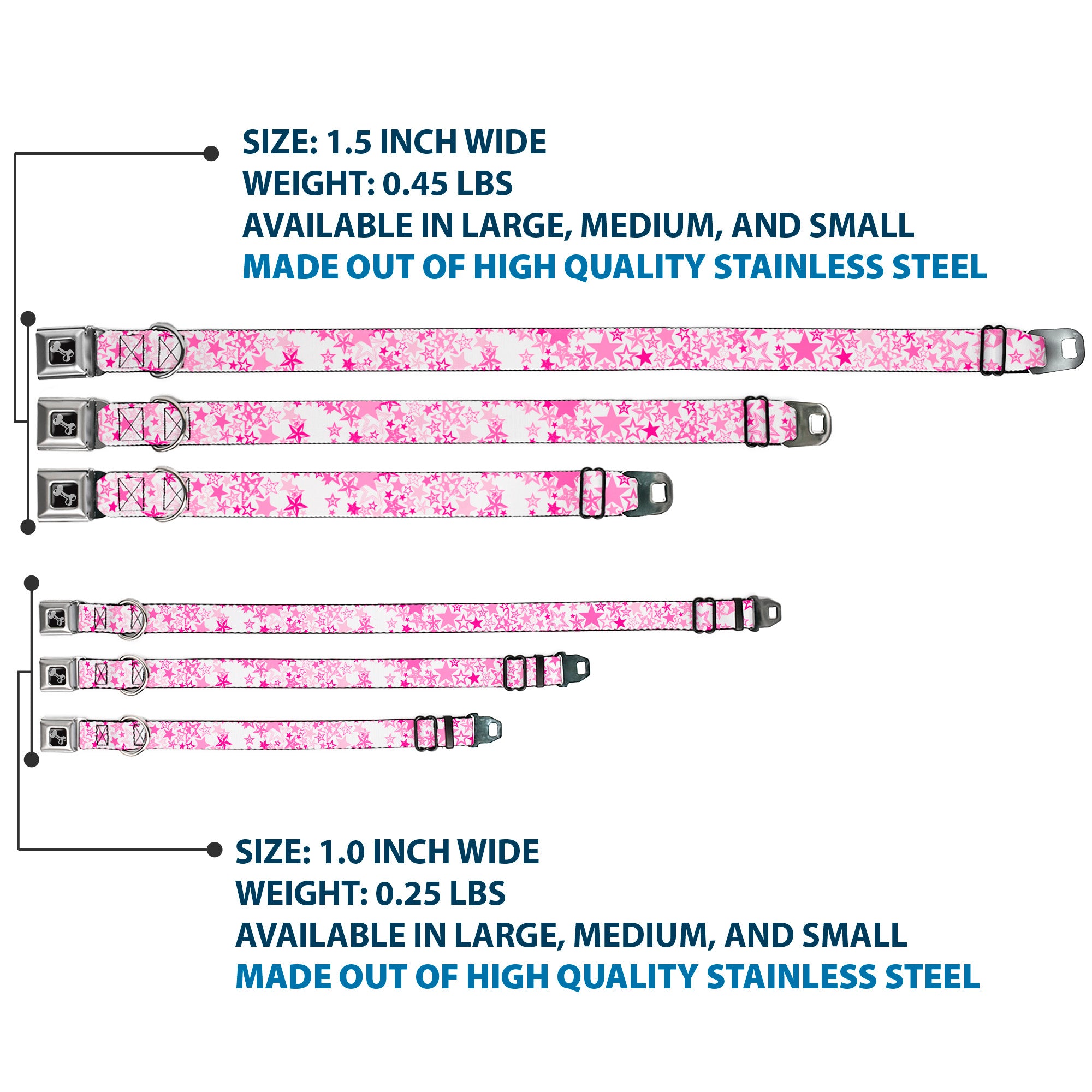 Dog Bone Seatbelt Buckle Collar - Stargazer White/Pink Seatbelt Buckle Collars Buckle-Down