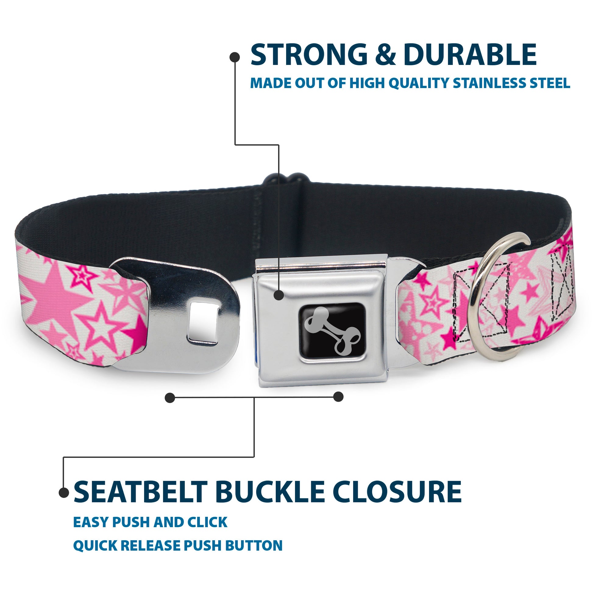 Dog Bone Seatbelt Buckle Collar - Stargazer White/Pink Seatbelt Buckle Collars Buckle-Down