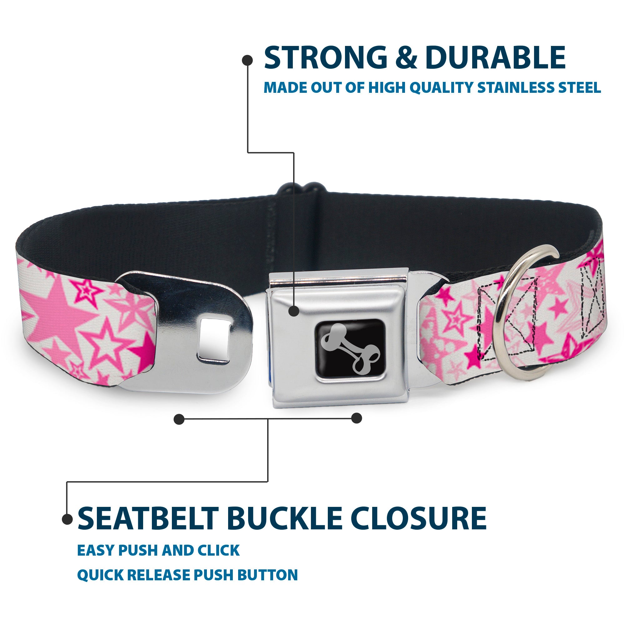 Dog Bone Seatbelt Buckle Collar - Stargazer White/Pink Seatbelt Buckle Collars Buckle-Down