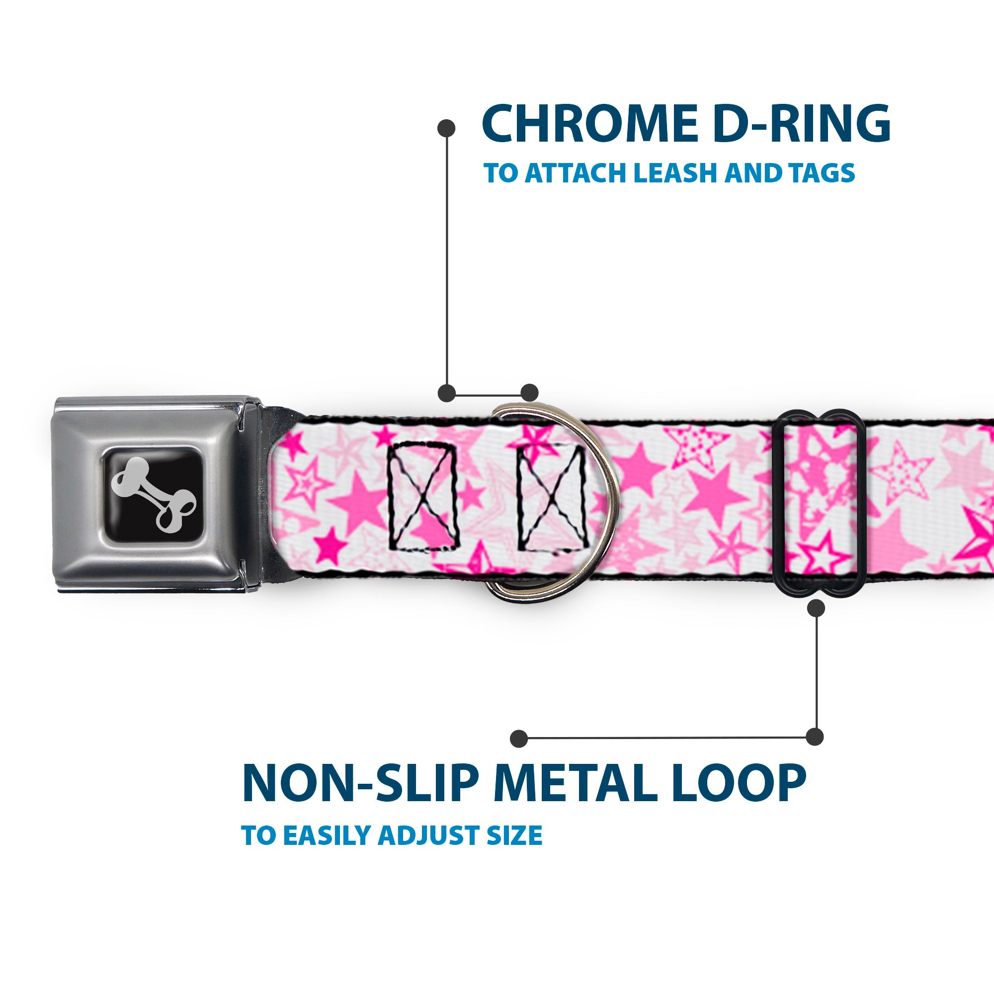 Dog Bone Seatbelt Buckle Collar - Stargazer White/Pink Seatbelt Buckle Collars Buckle-Down