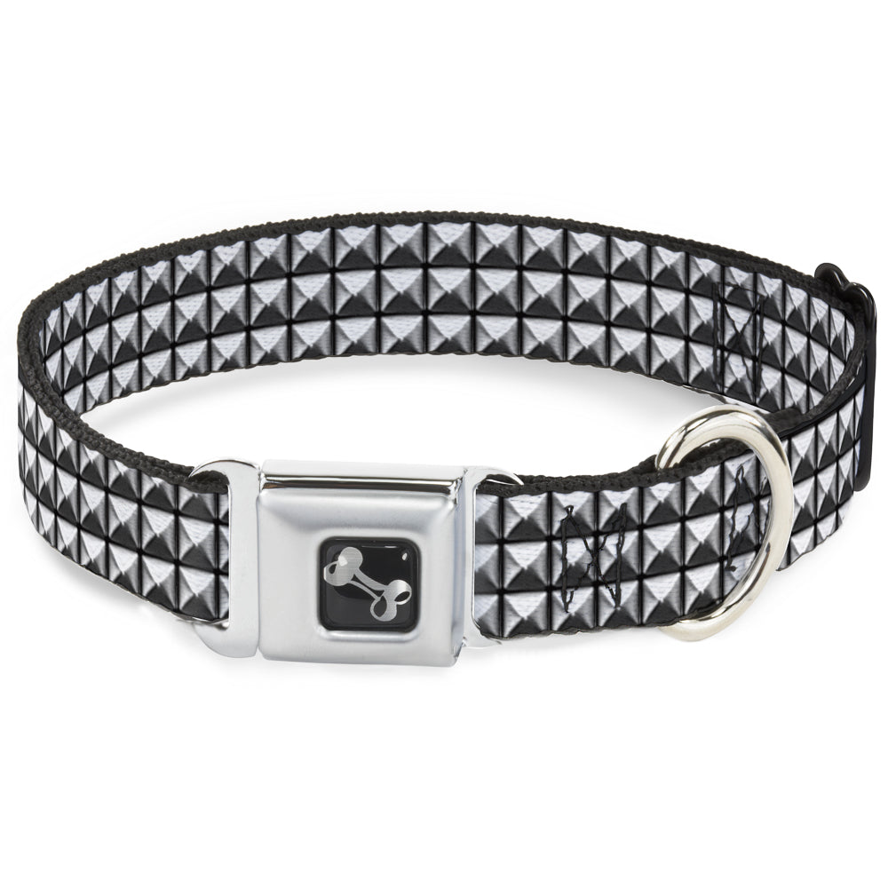 Dog Bone Black/Silver Seatbelt Buckle Collar - Printed Studs Seatbelt Buckle Collars Buckle-Down