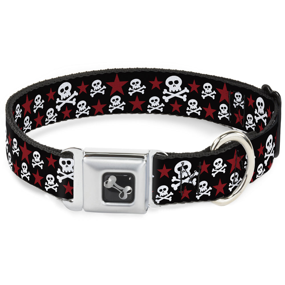 Dog Bone Seatbelt Buckle Collar - Skulls & Stars Black/White/Red Seatbelt Buckle Collars Buckle-Down