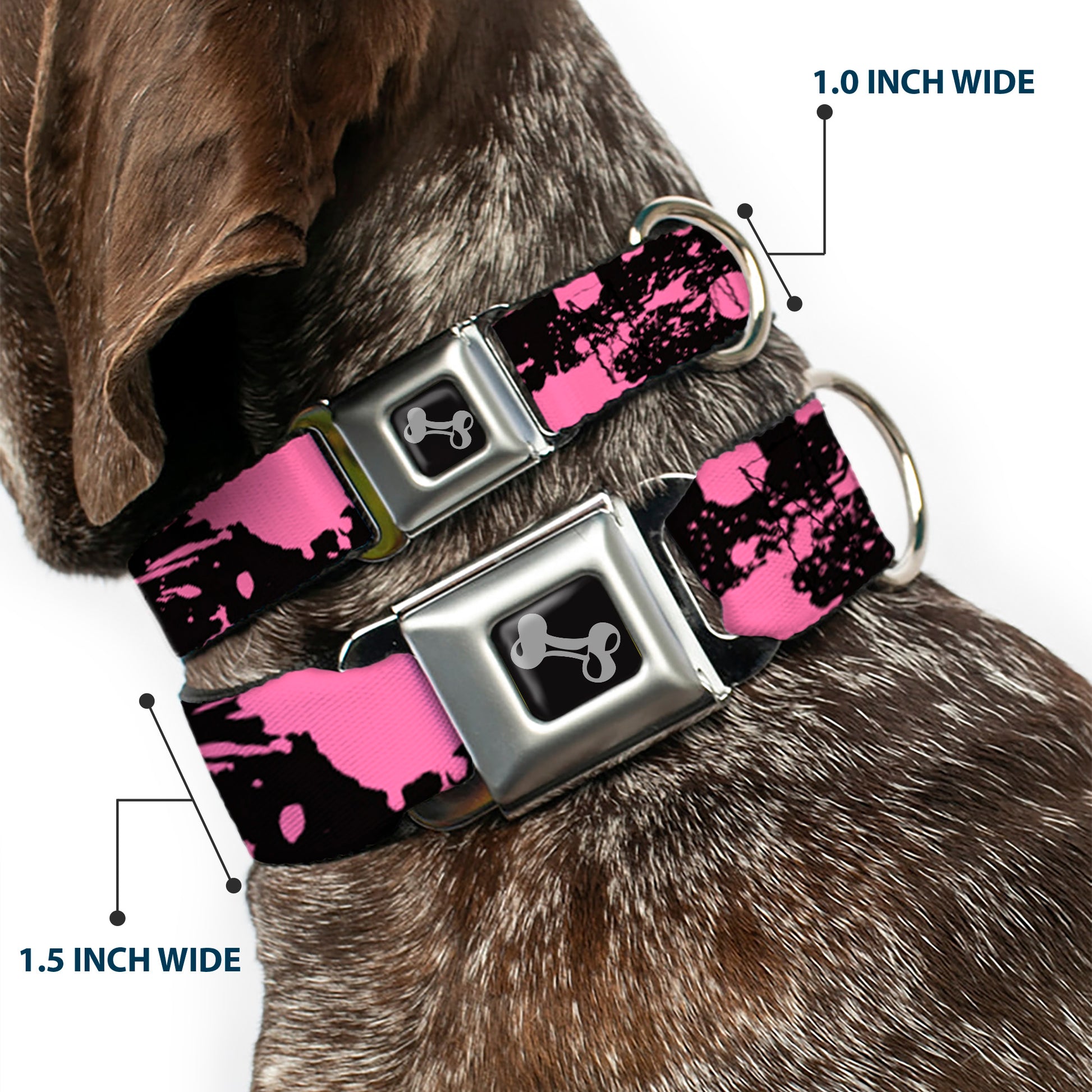 Dog Bone Seatbelt Buckle Collar - Splatter Black/Pink Seatbelt Buckle Collars Buckle-Down