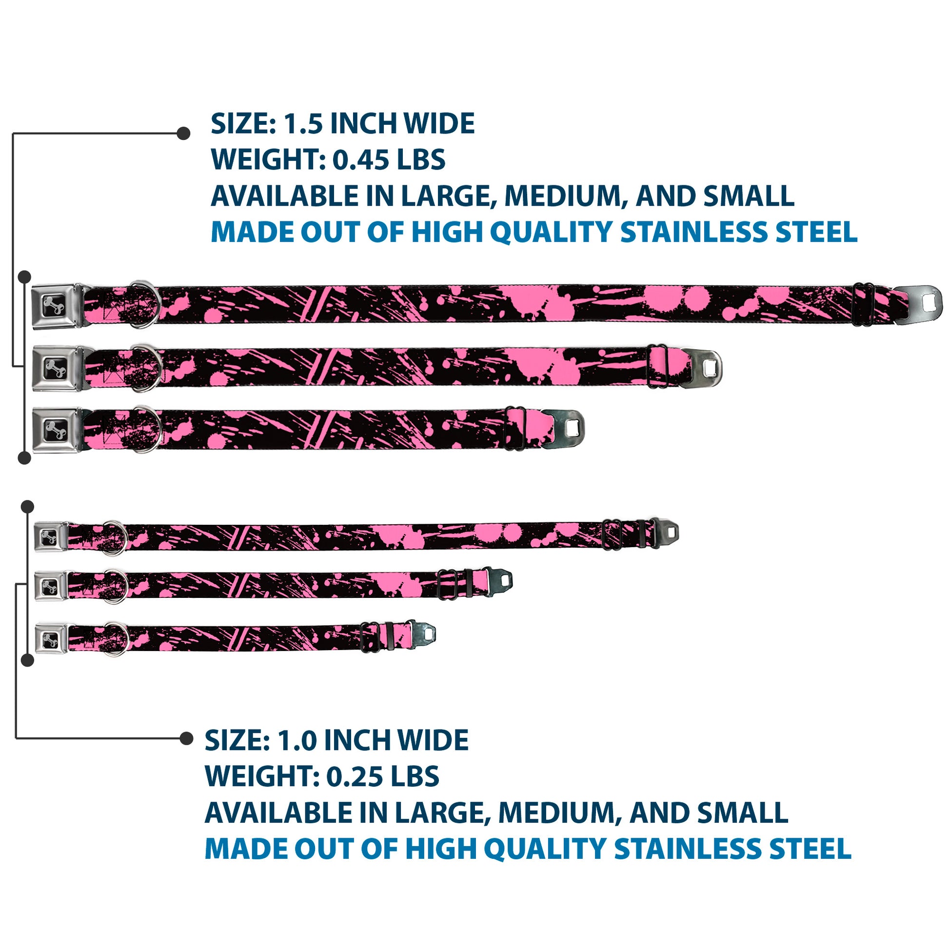 Dog Bone Seatbelt Buckle Collar - Splatter Black/Pink Seatbelt Buckle Collars Buckle-Down