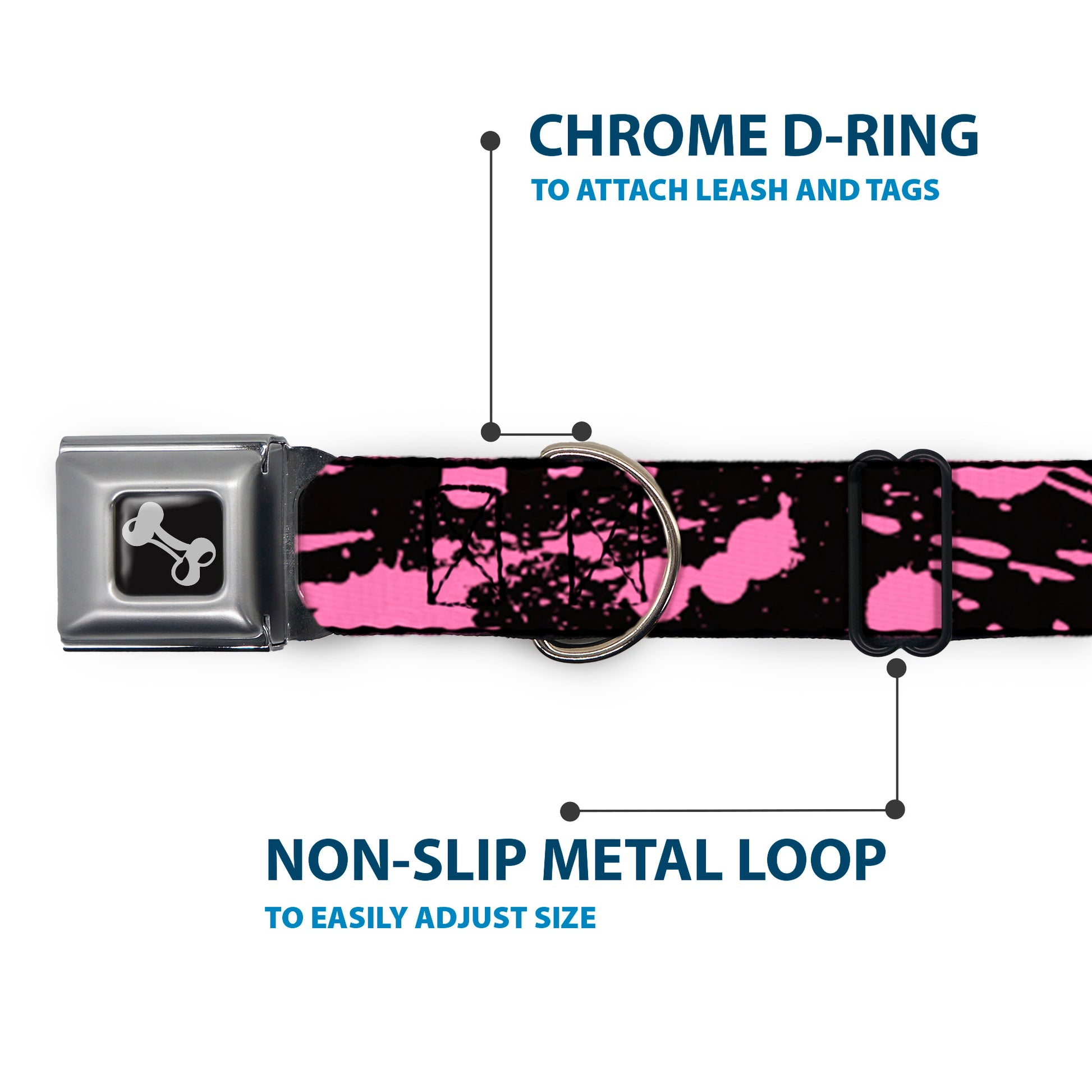 Dog Bone Seatbelt Buckle Collar - Splatter Black/Pink Seatbelt Buckle Collars Buckle-Down