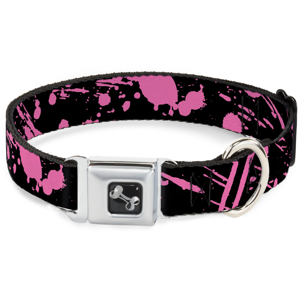 Dog Bone Seatbelt Buckle Collar - Splatter Black/Pink Seatbelt Buckle Collars Buckle-Down