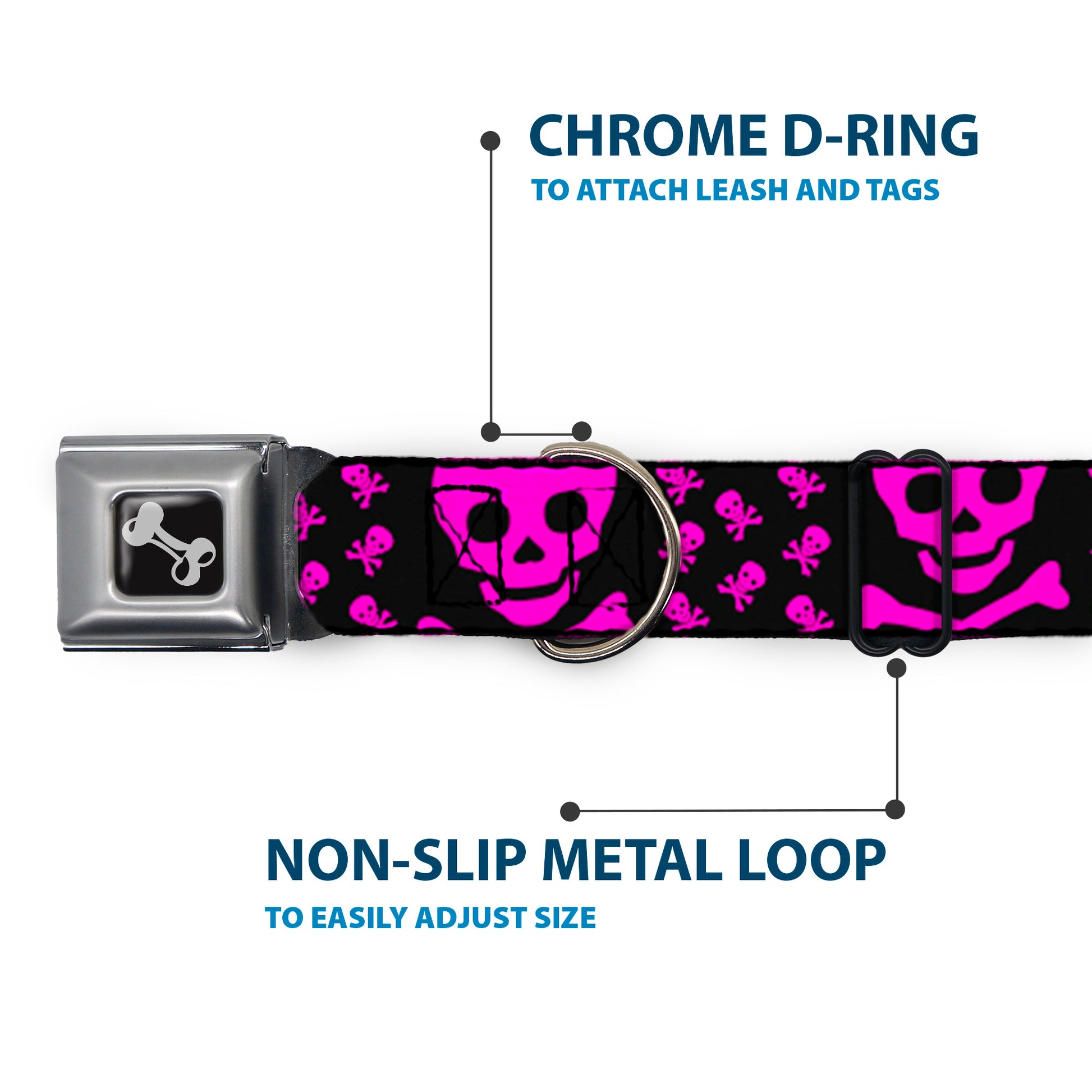 Dog Bone Seatbelt Buckle Collar - Skull w/Babies Black/Fuchsia Seatbelt Buckle Collars Buckle-Down