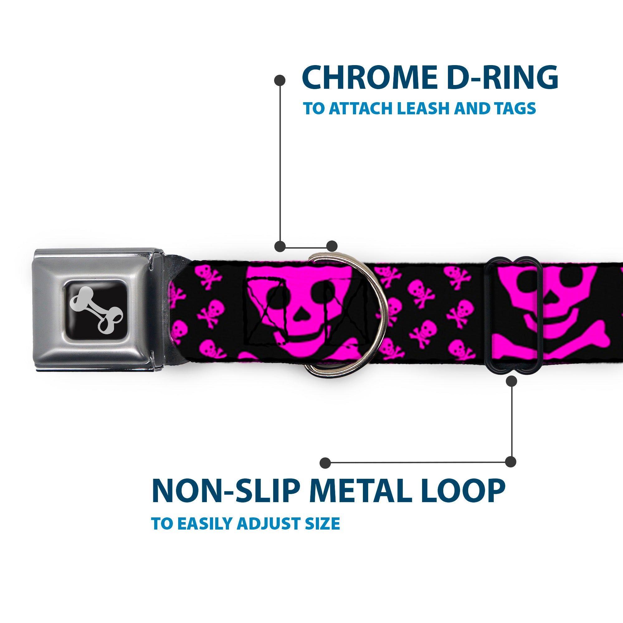 Dog Bone Seatbelt Buckle Collar - Skull w/Babies Black/Fuchsia Seatbelt Buckle Collars Buckle-Down