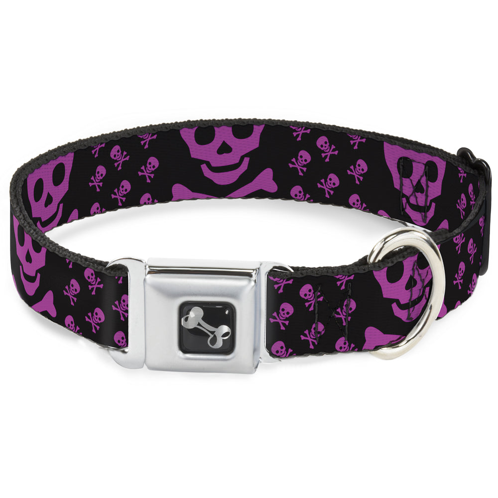 Dog Bone Seatbelt Buckle Collar - Skull w/Babies Black/Fuchsia Seatbelt Buckle Collars Buckle-Down