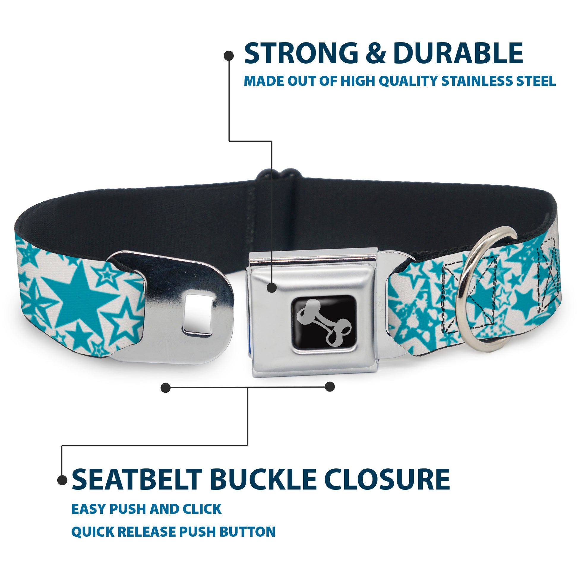 Dog Bone Seatbelt Buckle Collar - Stargazer White/Blue Seatbelt Buckle Collars Buckle-Down