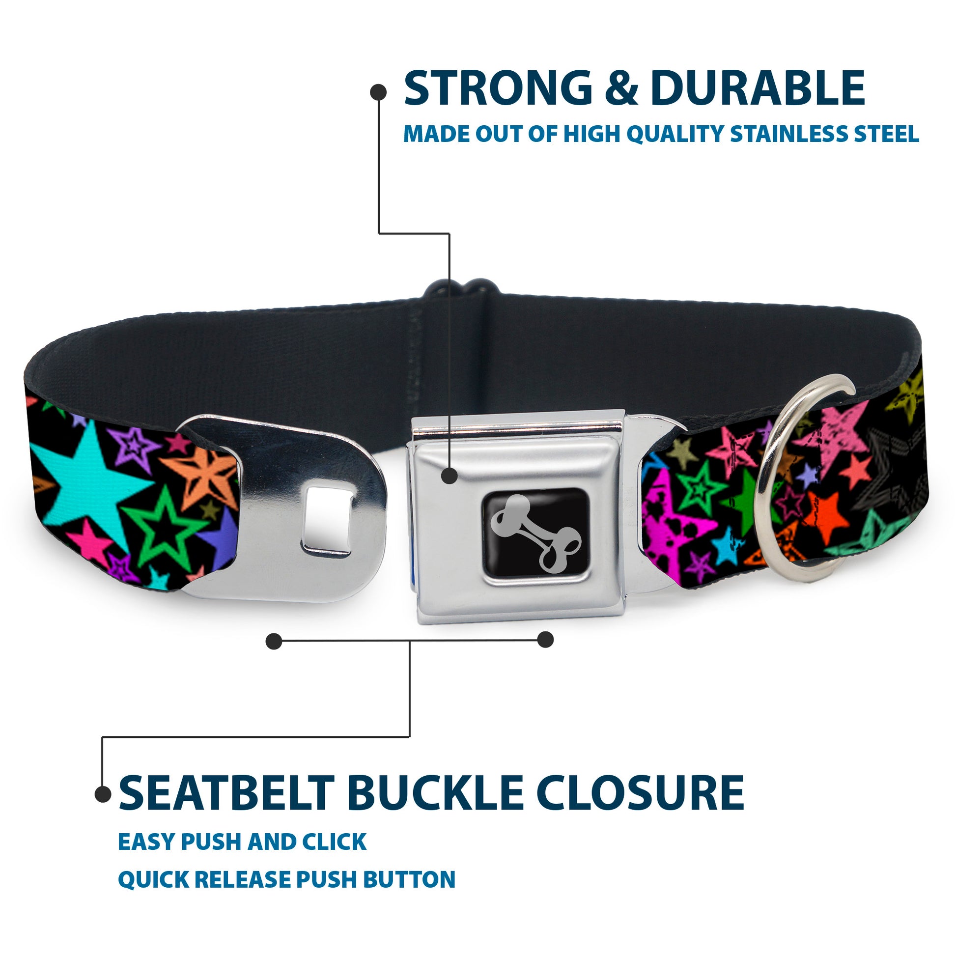 Dog Bone Seatbelt Buckle Collar - Stargazer Black/Multi Color Seatbelt Buckle Collars Buckle-Down