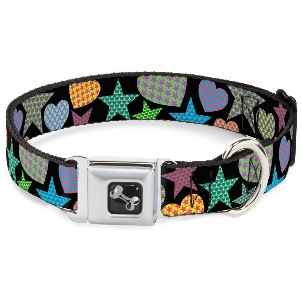 Dog Bone Seatbelt Buckle Collar - Stars-In Hearts-In Stars Black/Multi Seatbelt Buckle Collars Buckle-Down