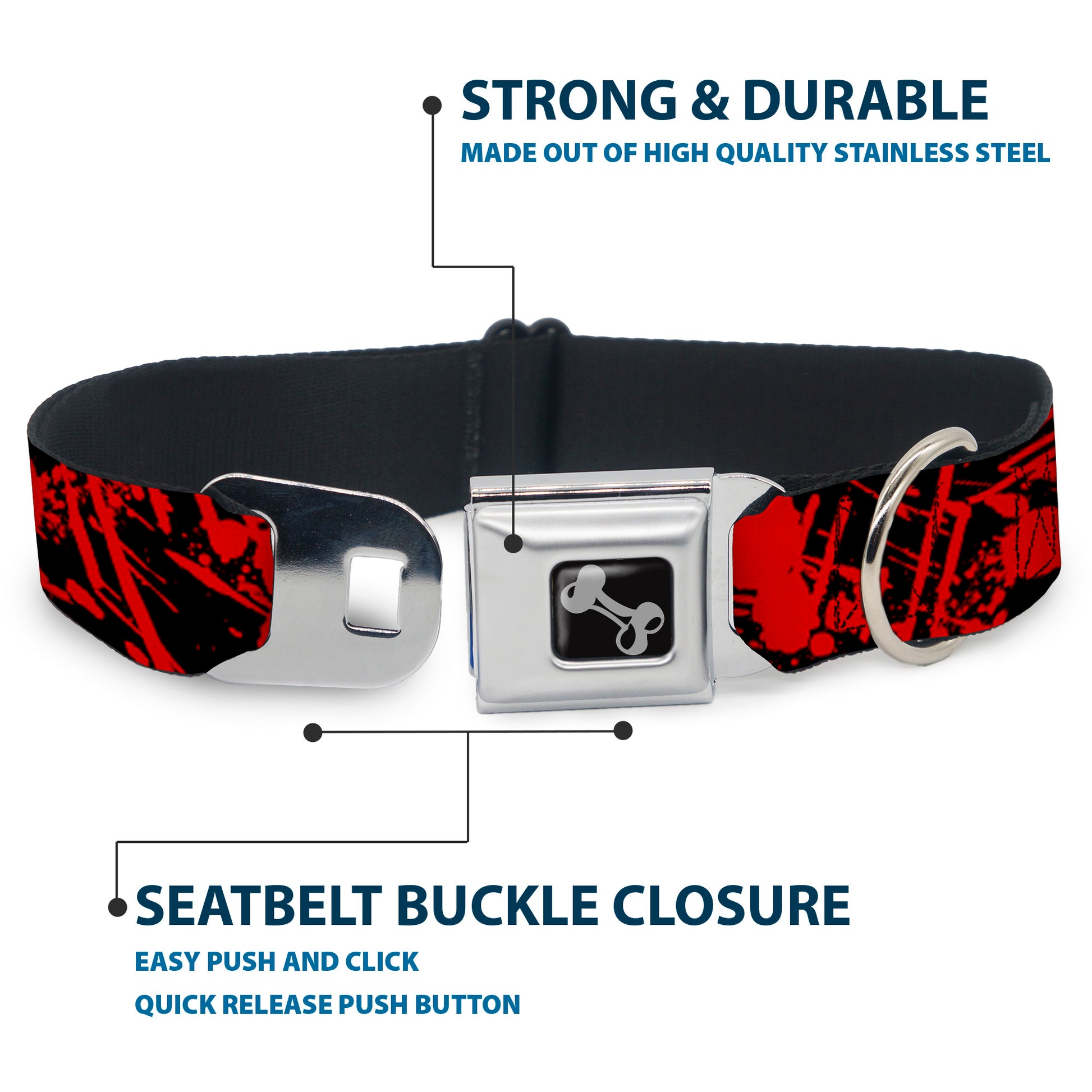 Dog Bone Seatbelt Buckle Collar - Splatter Black/Red Seatbelt Buckle Collars Buckle-Down