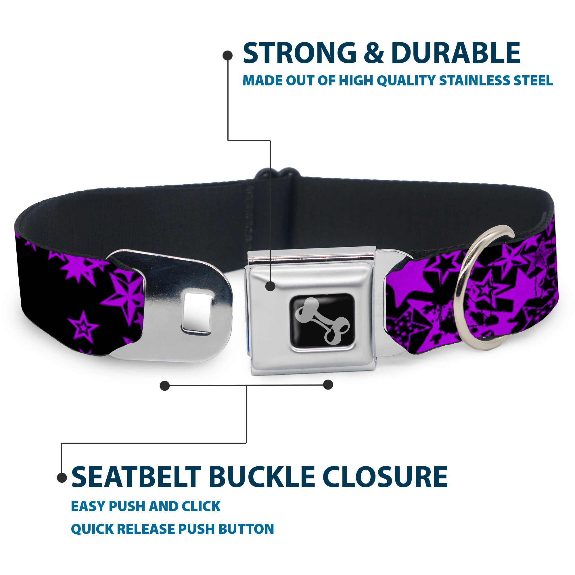 Dog Bone Seatbelt Buckle Collar - Stargazer Black/Purple Seatbelt Buckle Collars Buckle-Down
